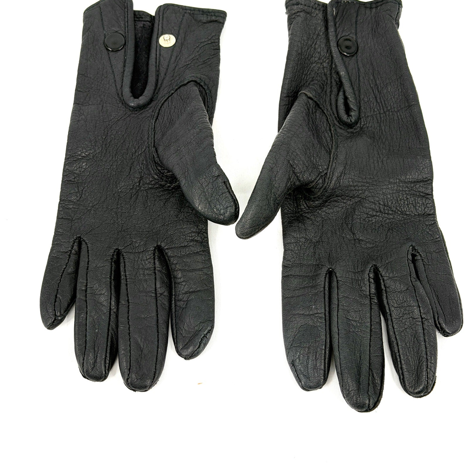 Vintage 90s Black Genuine Leather Minimalist Snap Closure Driving Gloves
