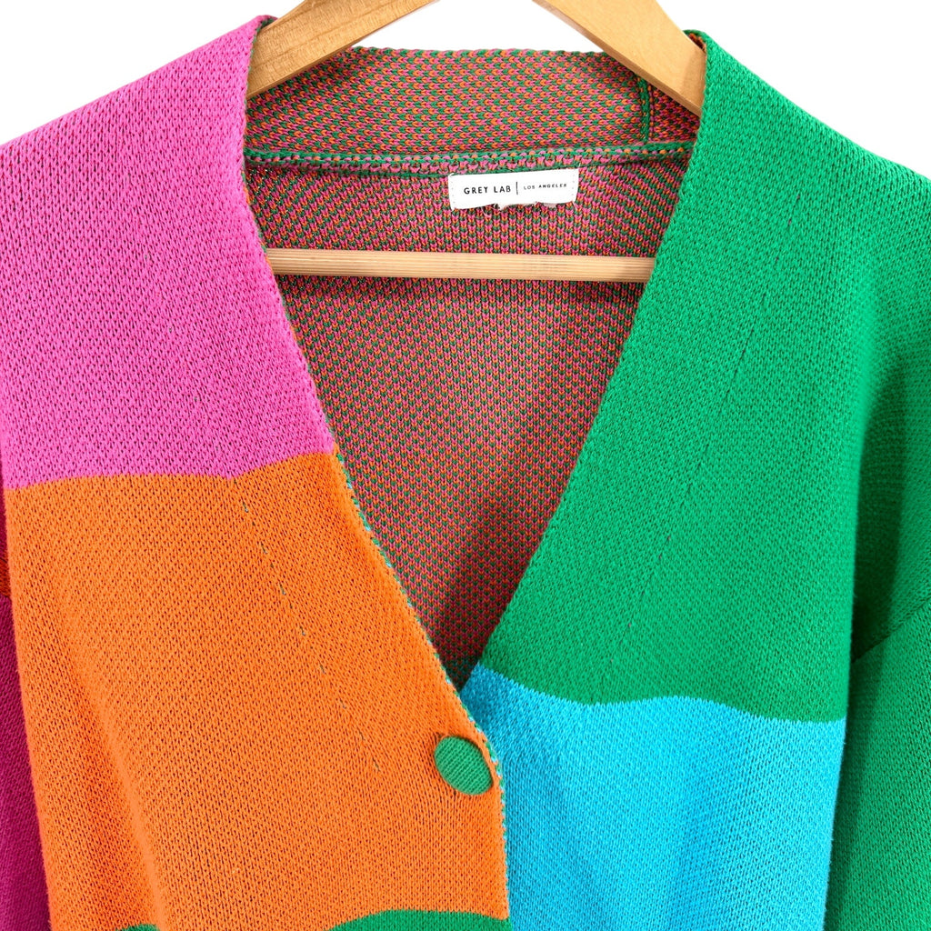 Grey Lab Colorblock Knit Button Front Cardigan Sweater