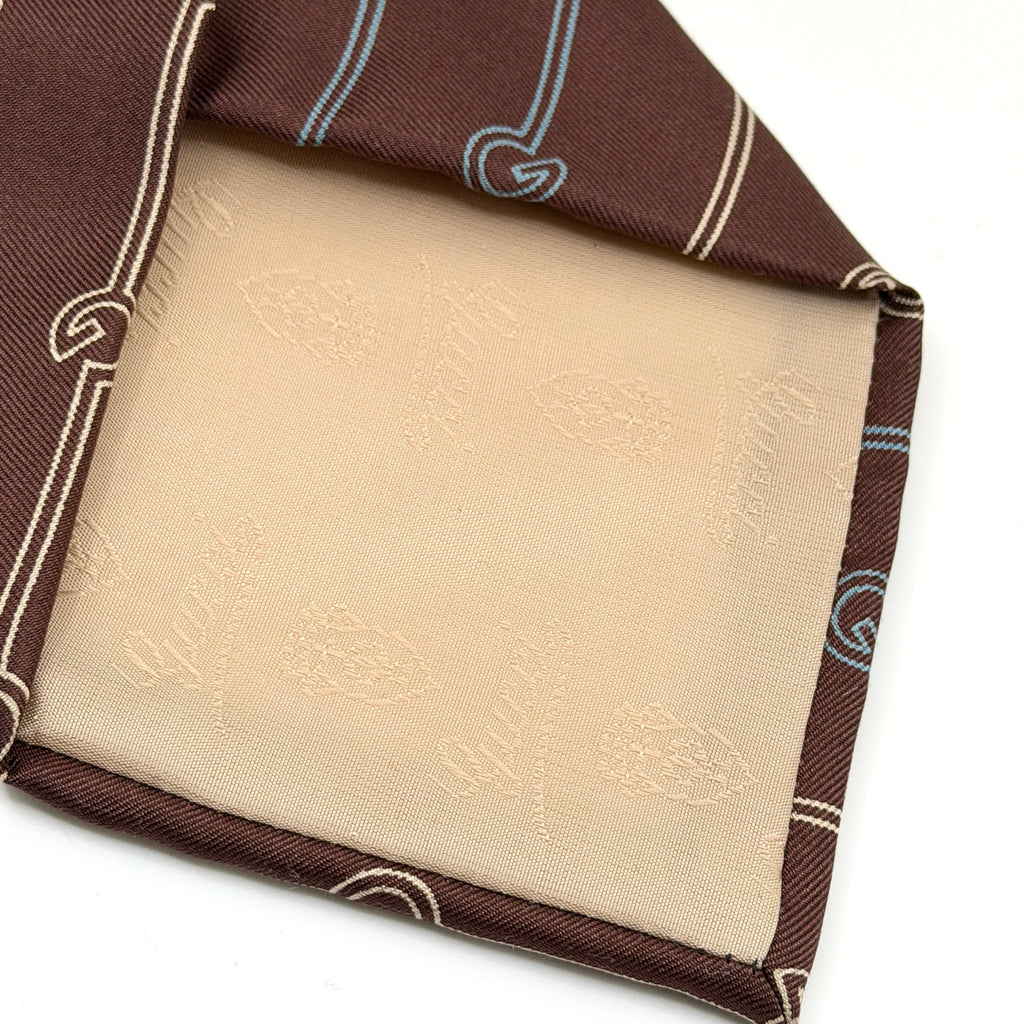 Vintage 80s Gucci Brown Silk GG Chain Link Print Necktie