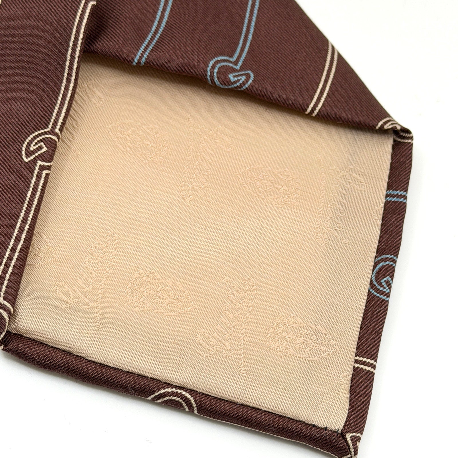 Vintage 80s Gucci Brown Silk GG Chain Link Print Necktie
