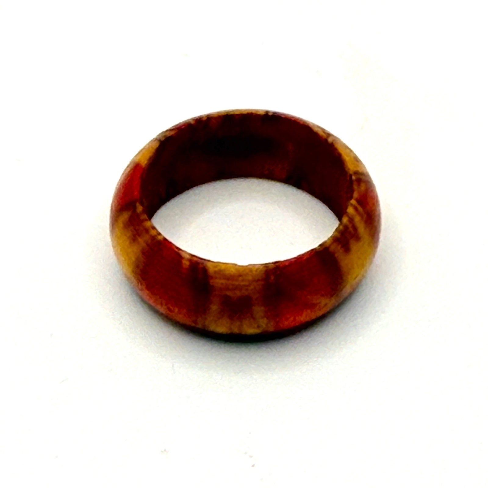 Vintage Villager Red Yellow Wooden Statement Band Ring