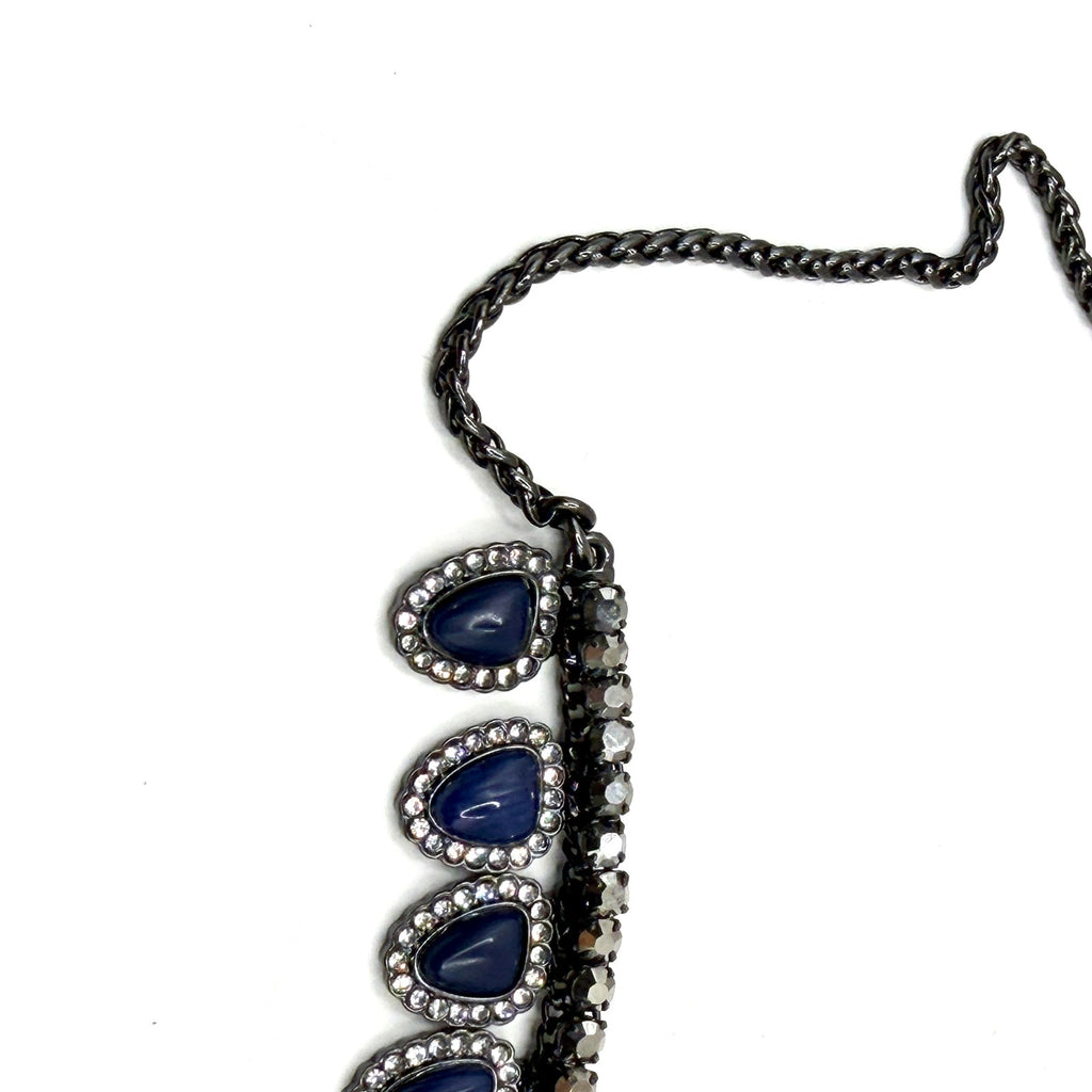Lucky Brand Blue Gunmetal Resin Boho Glam Pave Halo Drop Y-Necklace