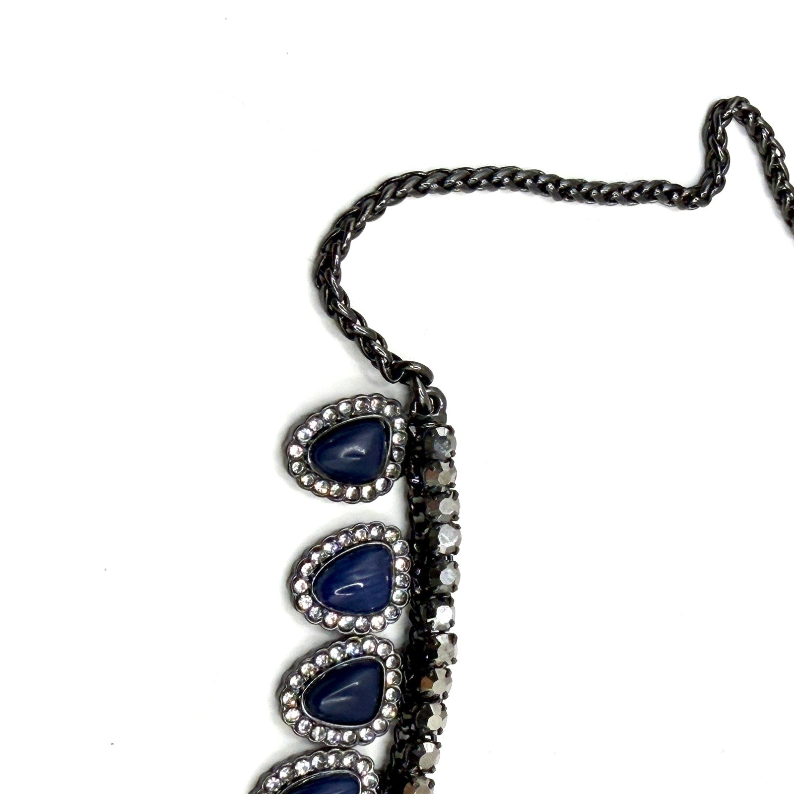 Lucky Brand Blue Gunmetal Resin Boho Glam Pave Halo Drop Y-Necklace