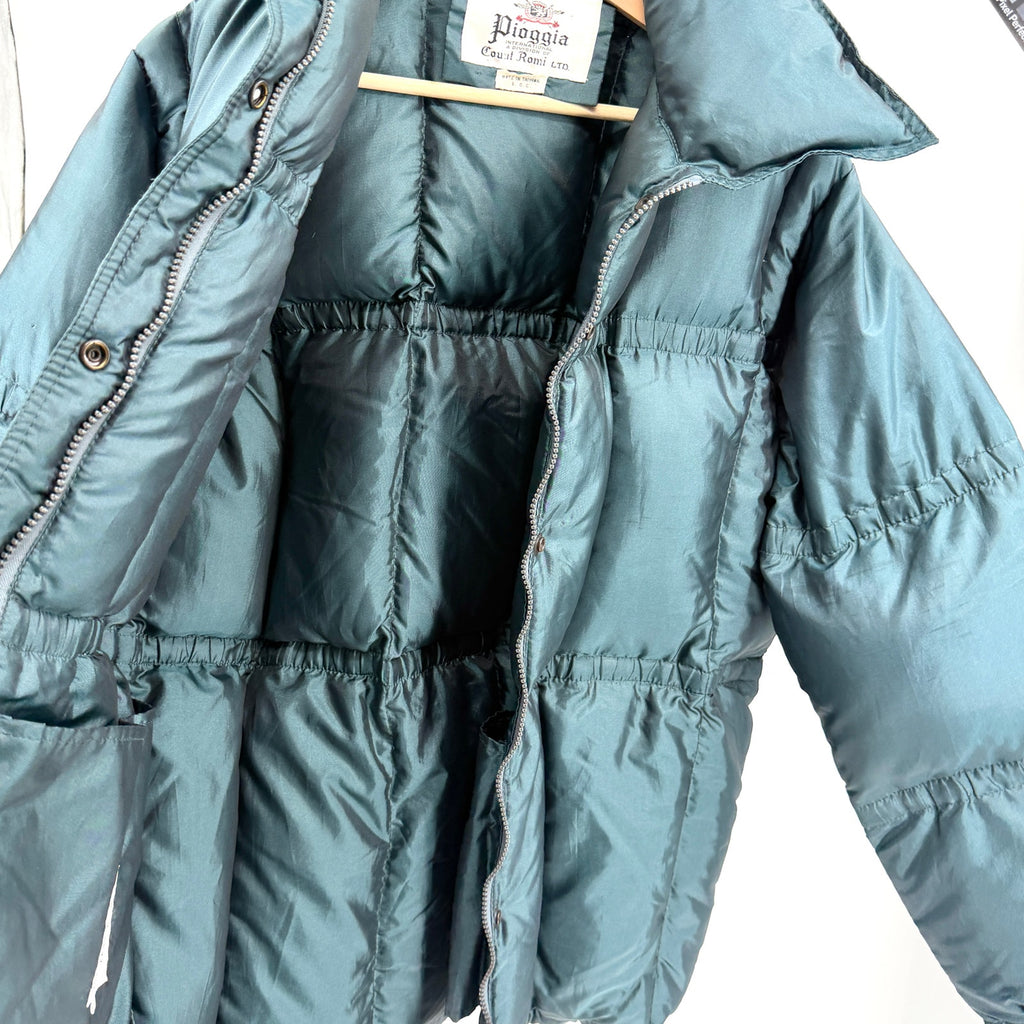 Vintage 80s Pioggia Count Romi Teal Iridescent Down Filled Puffer Jacket