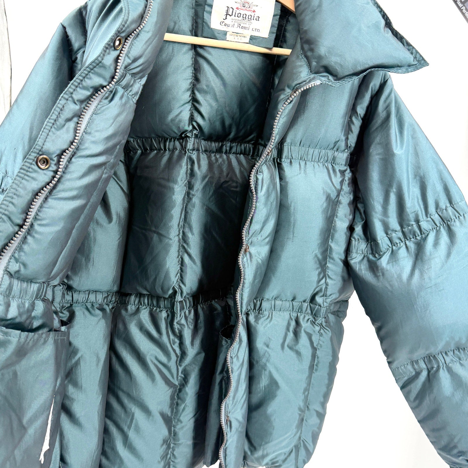 Vintage 80s Pioggia Count Romi Teal Iridescent Down Filled Puffer Jacket