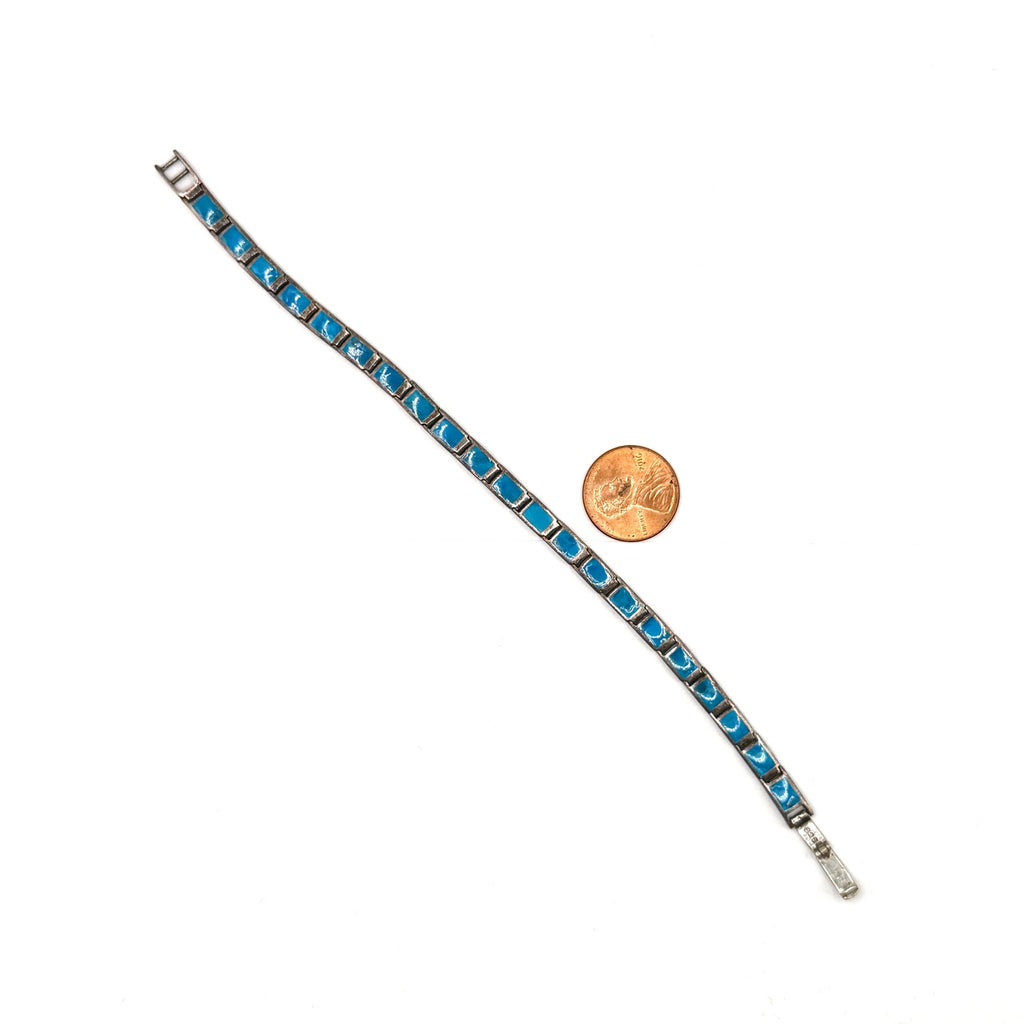 Vintage 90s Turquoise Sterling Silver Stamped Inlay Tennis Bracelet