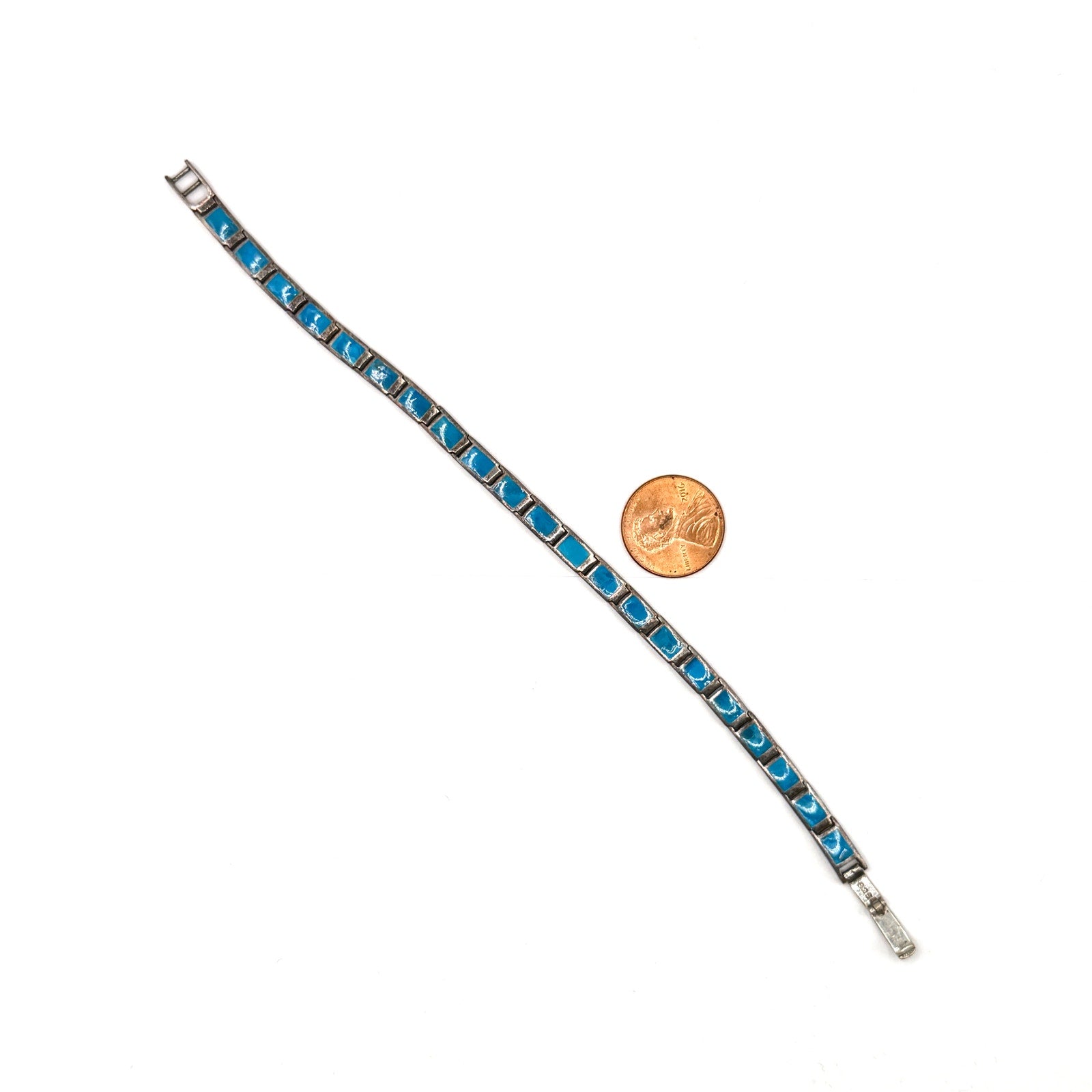 Vintage 90s Turquoise Sterling Silver Stamped Inlay Tennis Bracelet