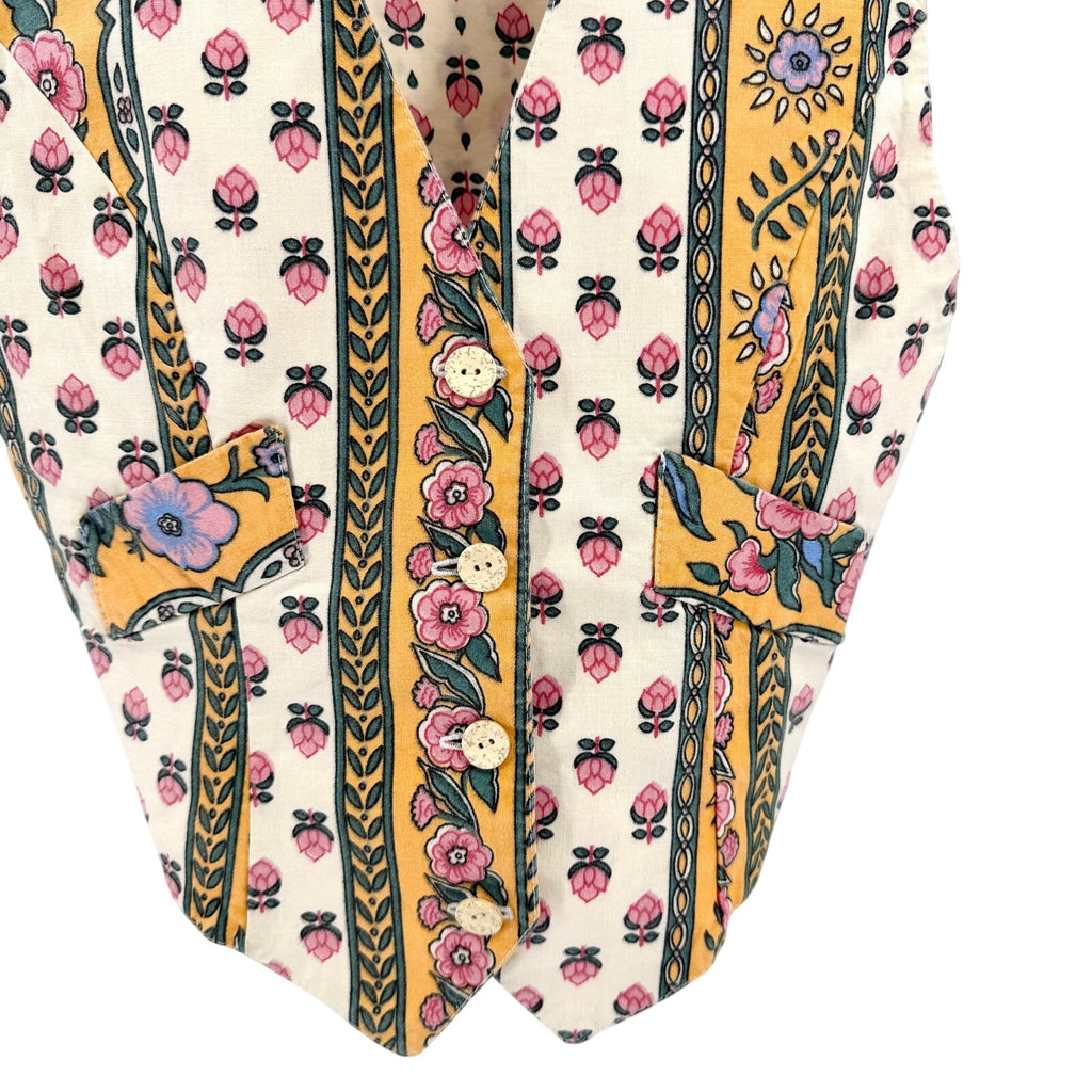 Vintage 90s L'Atelier d'Anaïs Yellow Cream 100% Cotton Floral Vest