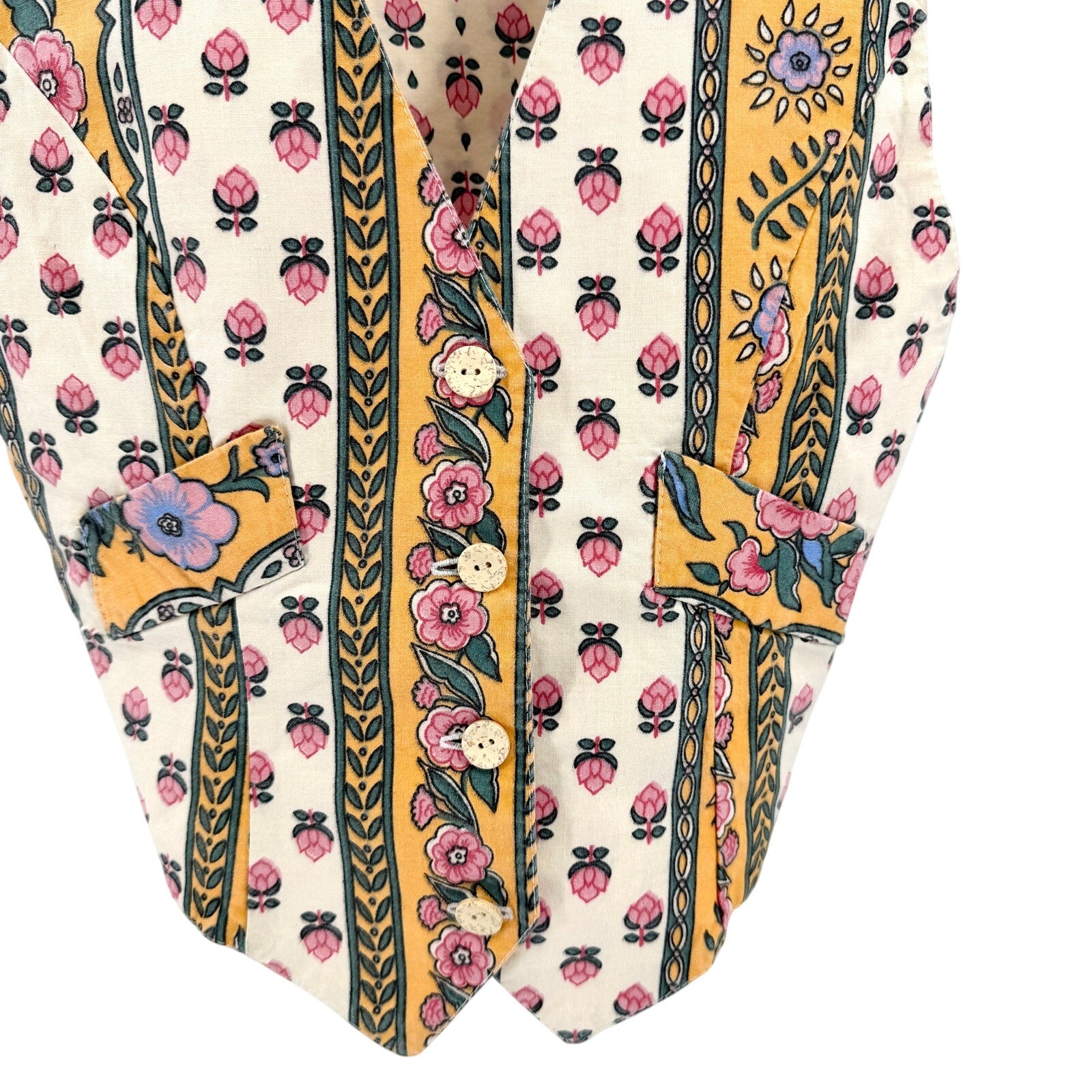 Vintage 90s L'Atelier d'Anaïs Yellow Cream 100% Cotton Floral Vest