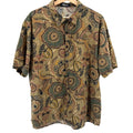 VatPave Olive Green Floral Paisley Cotton Blend Short Sleeve Button Up Shirt