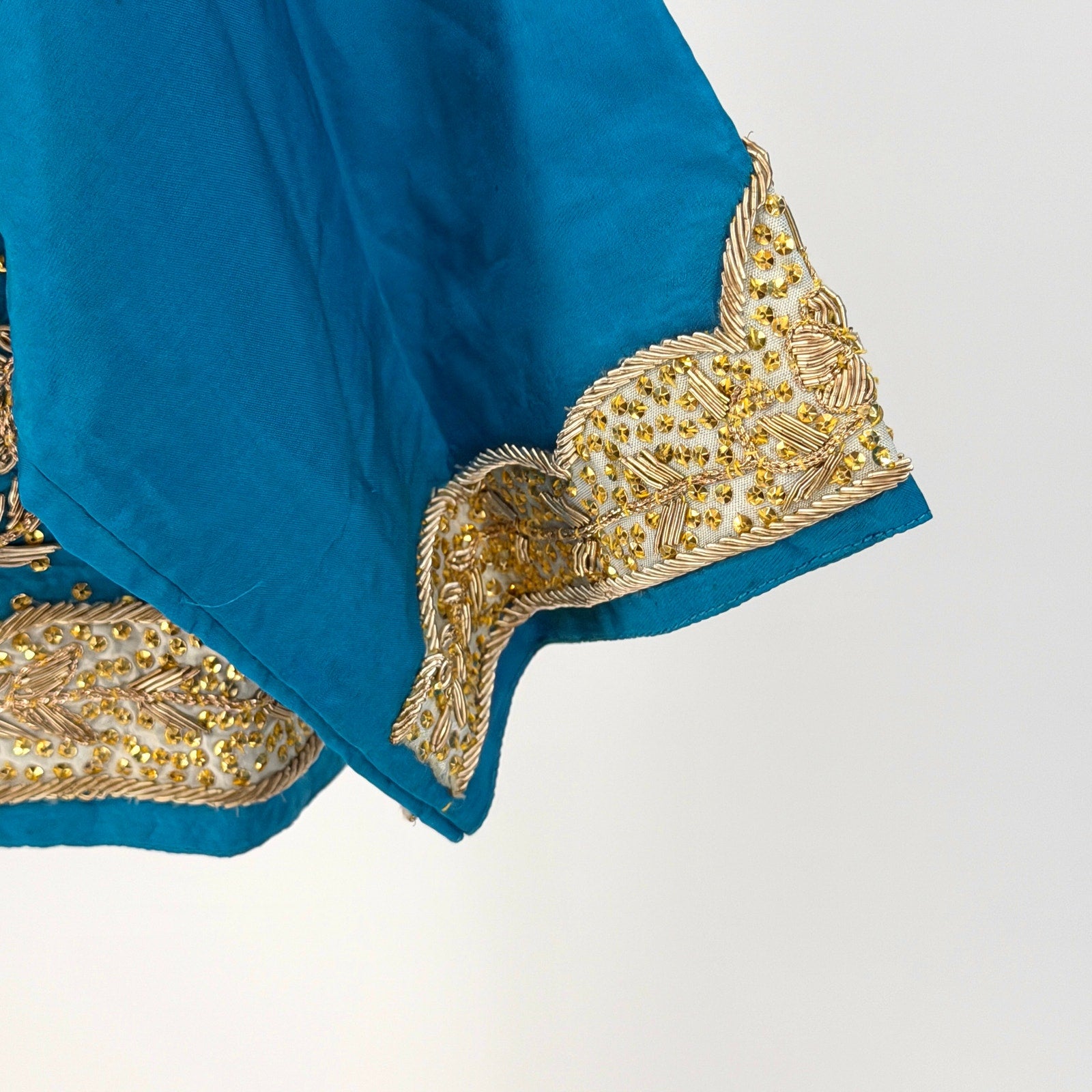 Handmade Blue Ornate Gold Embroidered Sequin Indian Salwar Kameez Suit Set