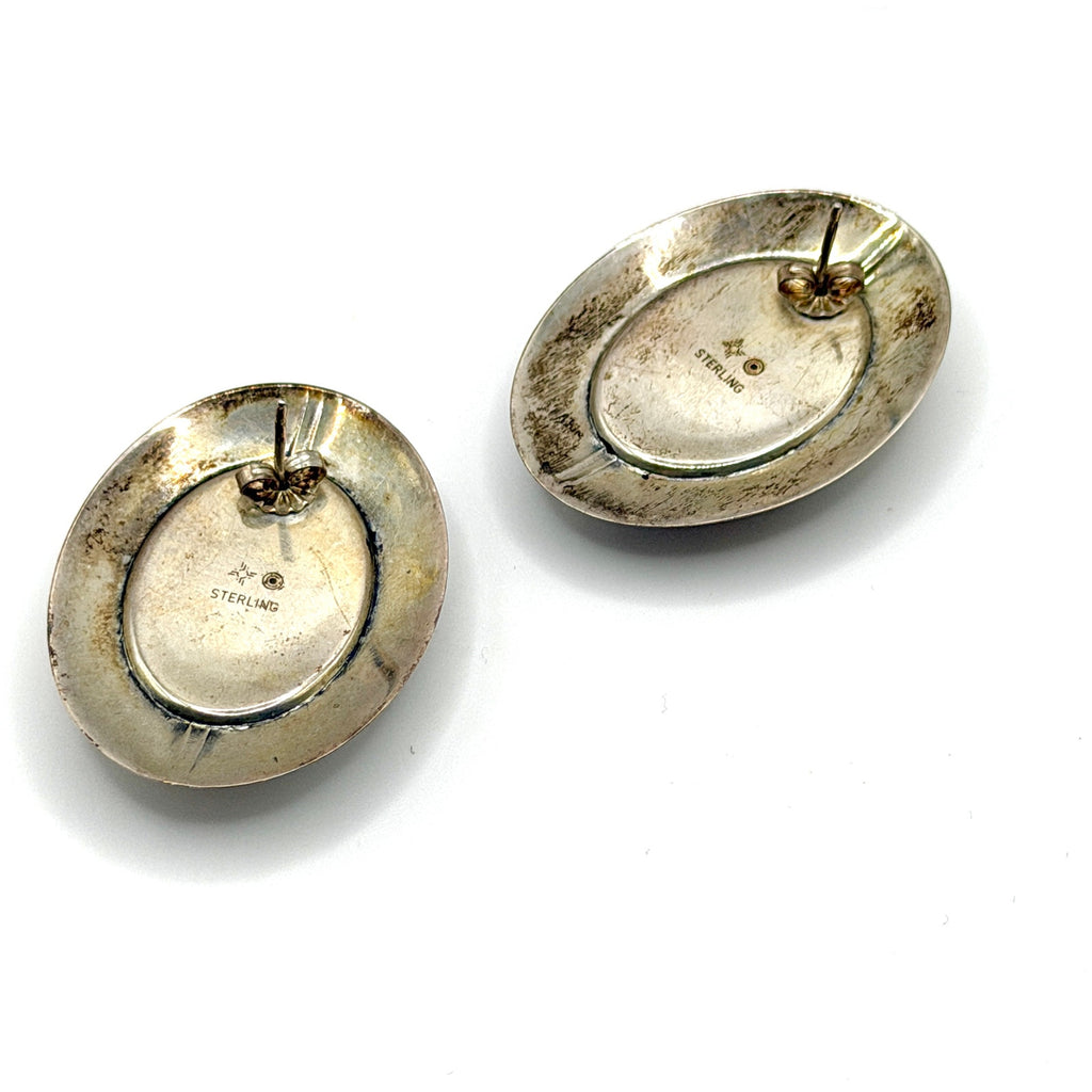 Vintage 90s Sun West Silver Multi Stamped Sterling Silver Inlay Post Earrings