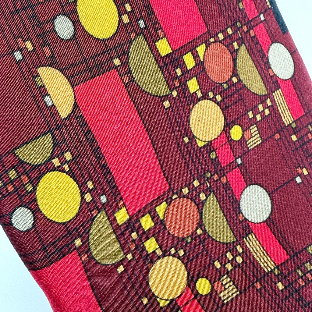 Vintage 90s Frank Lloyd Wright Silk Maroon Coonley Confetti Necktie