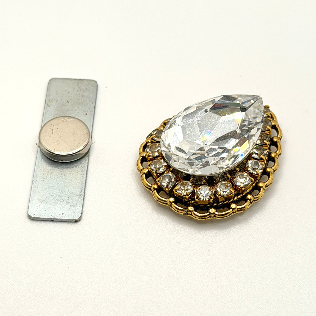 Vintage 80s Large Clear Crystal Rhinestone Magnetic Glamour Brooch