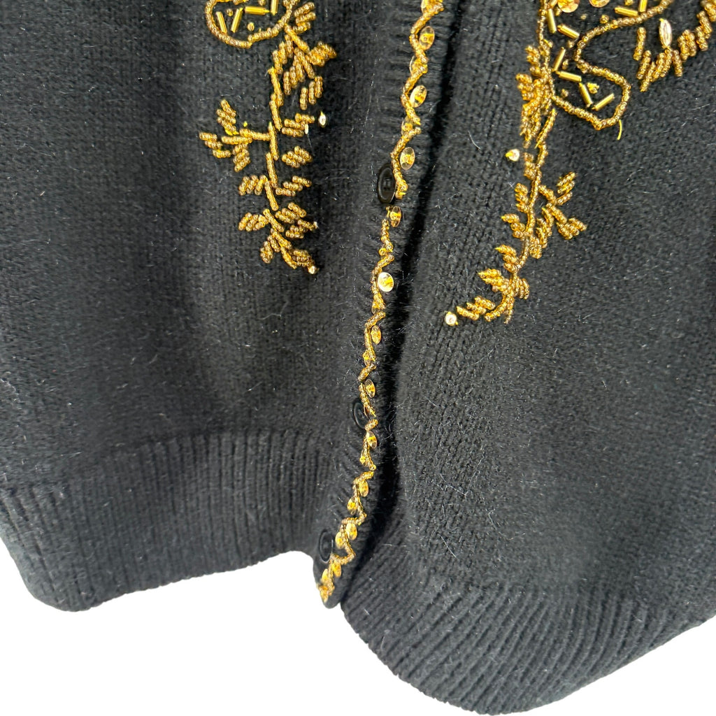 Vintage 90s Alfred Dunner Black Gold Sequin Beaded Cardigan