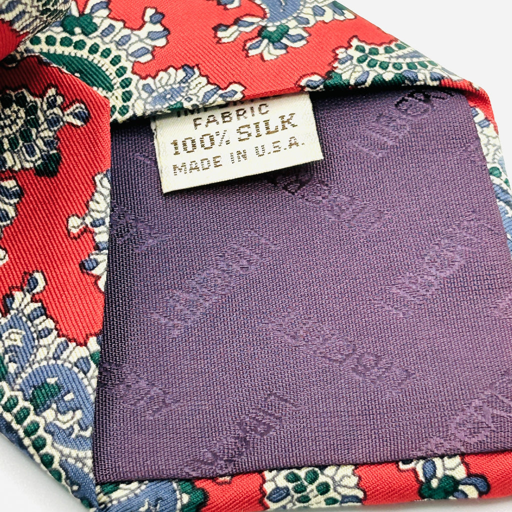 Vintage 80s Liberty of London Red Blue Green Paisley Silk Necktie