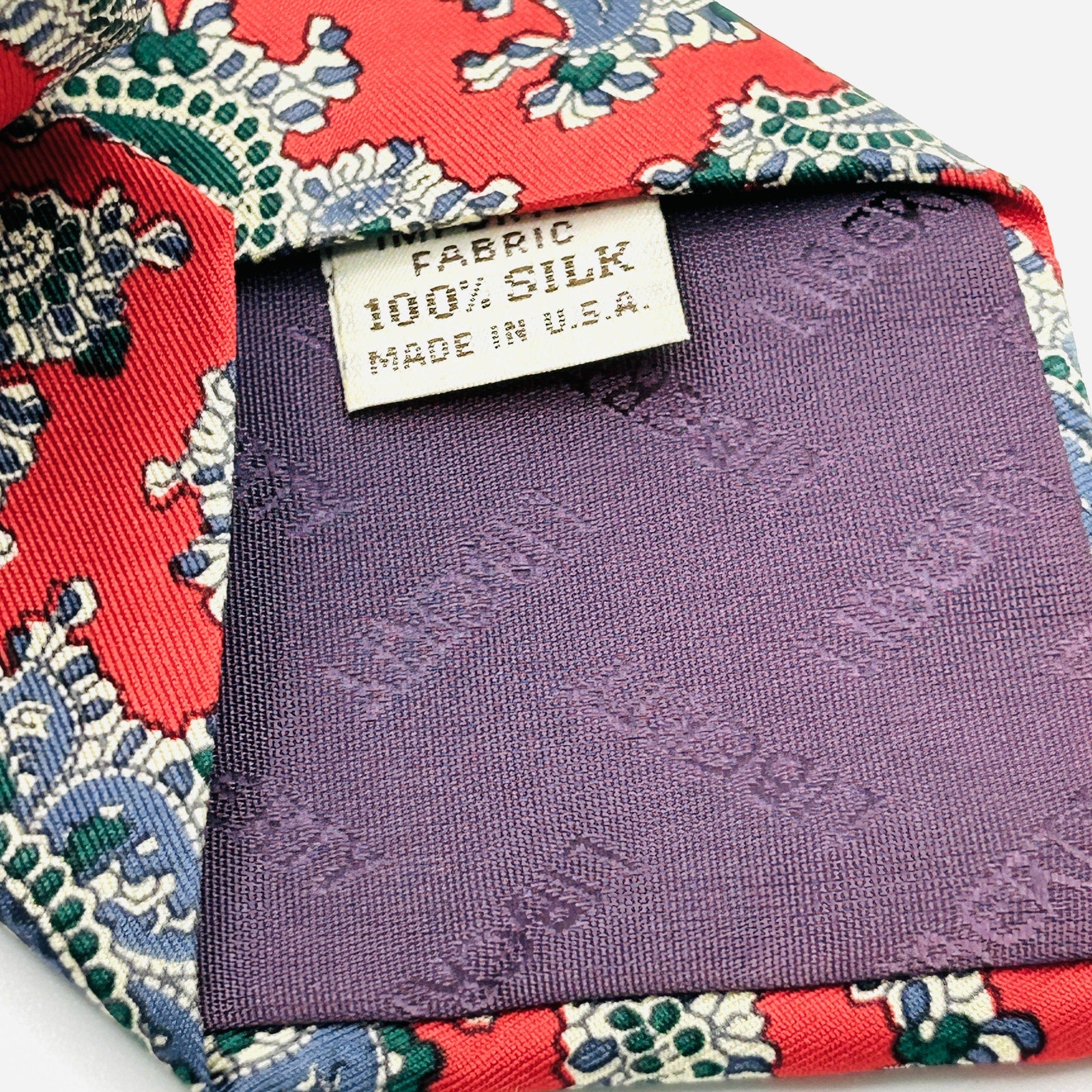 Vintage 80s Liberty of London Red Blue Green Paisley Silk Necktie