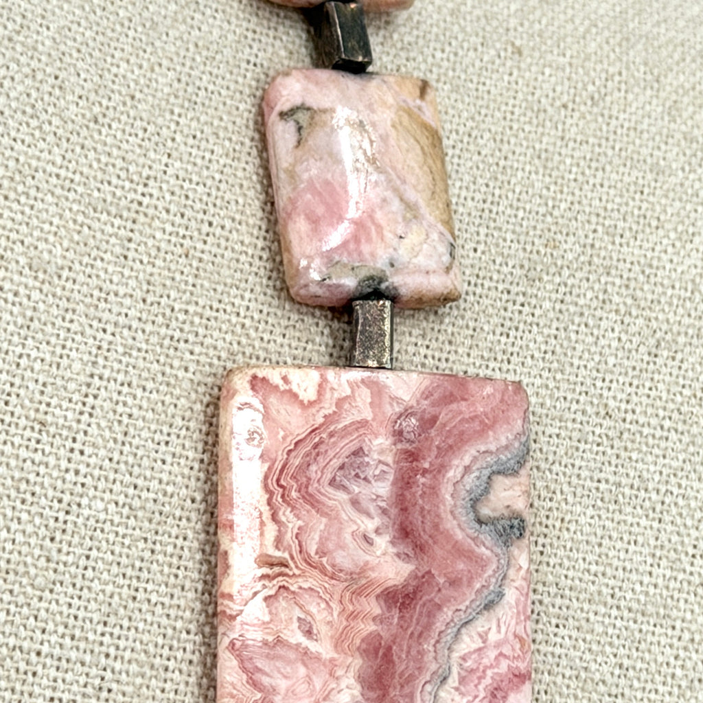 Vintage 90s Rhodochrosite Hand Strung Slab Statement Necklace