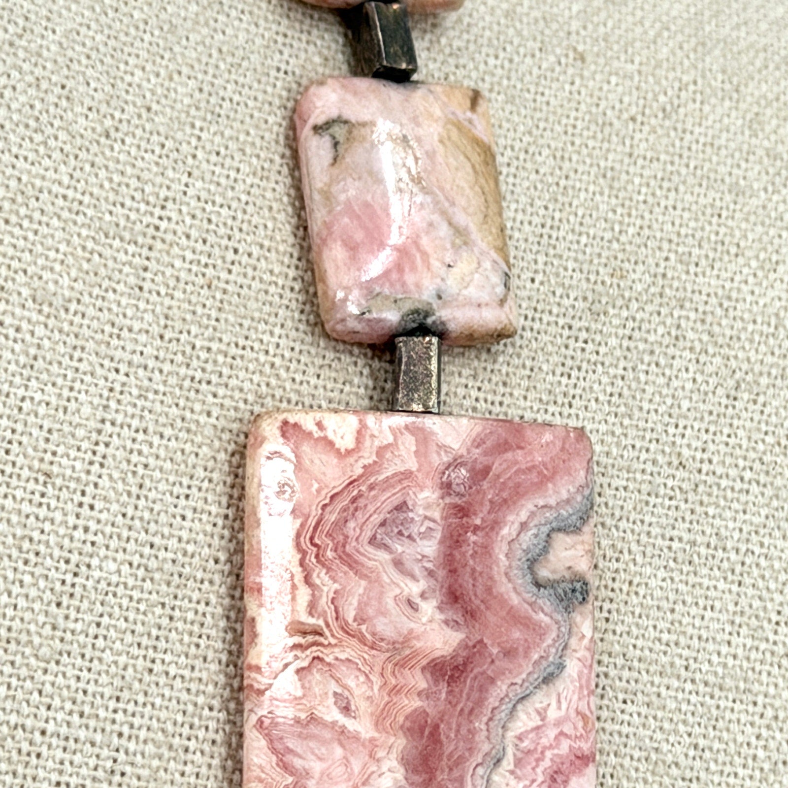 Vintage 90s Rhodochrosite Hand Strung Slab Statement Necklace