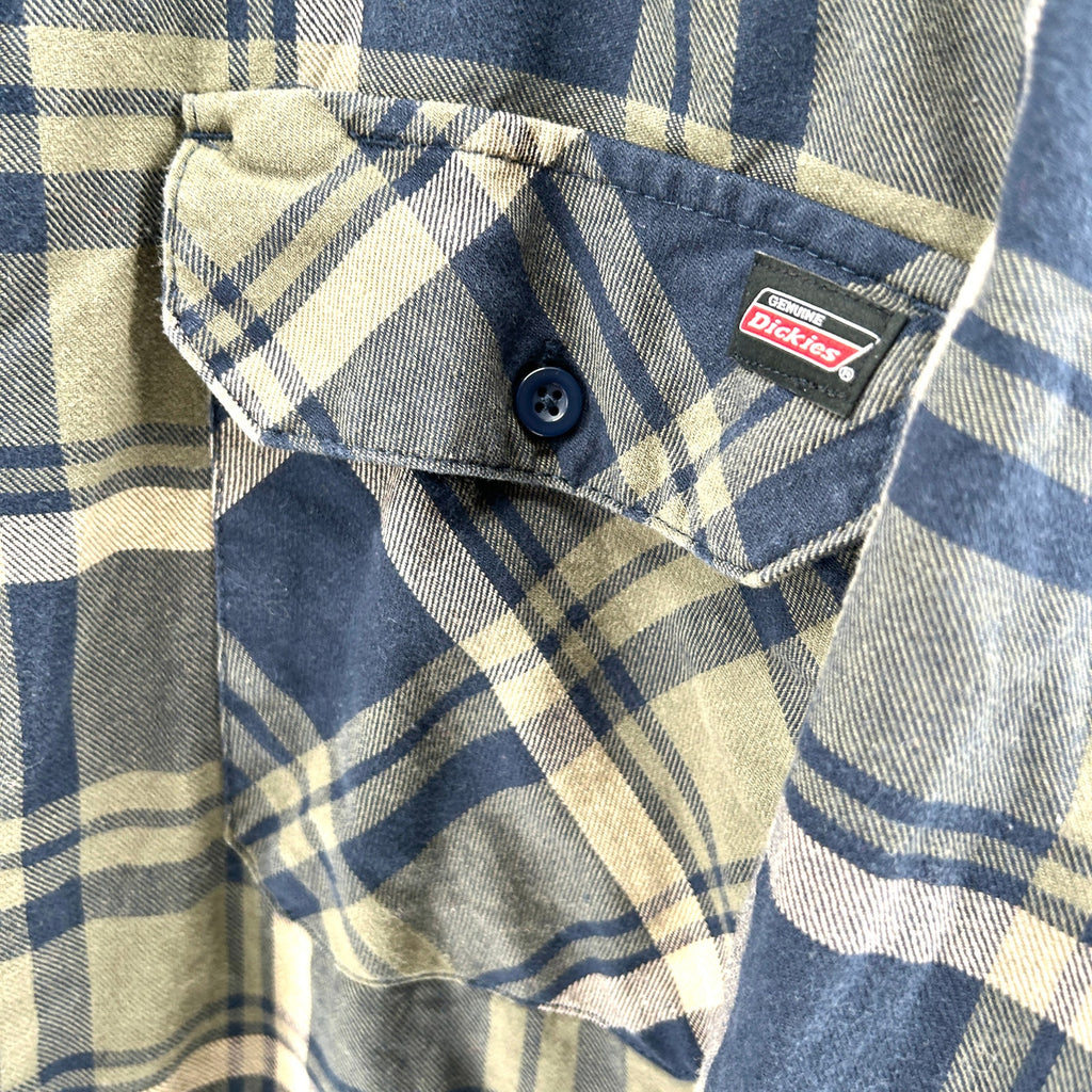 Dickies Green Blue Plaid 100% Cotton Workwear Flannel Shirt