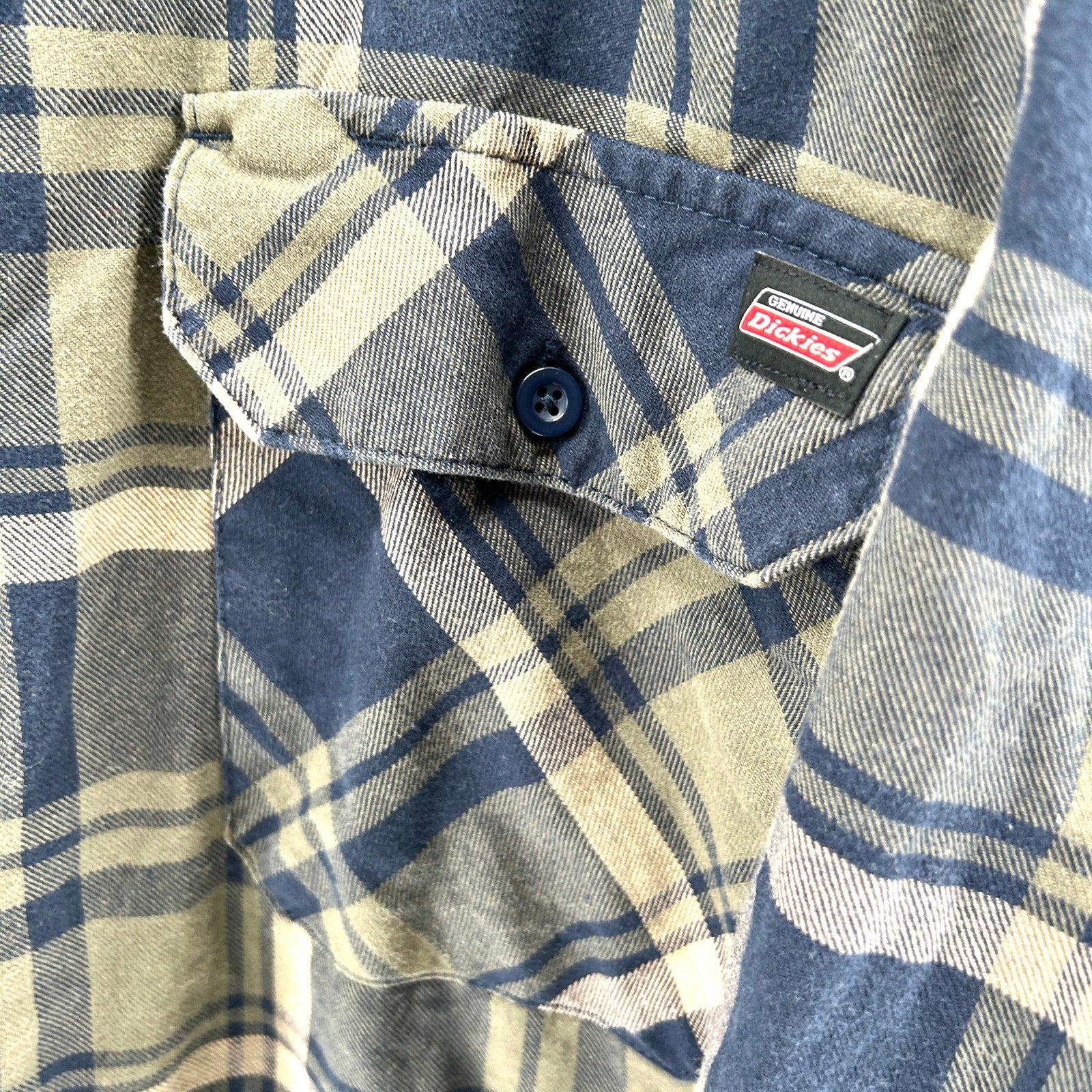 Dickies Green Blue Plaid 100% Cotton Workwear Flannel Shirt