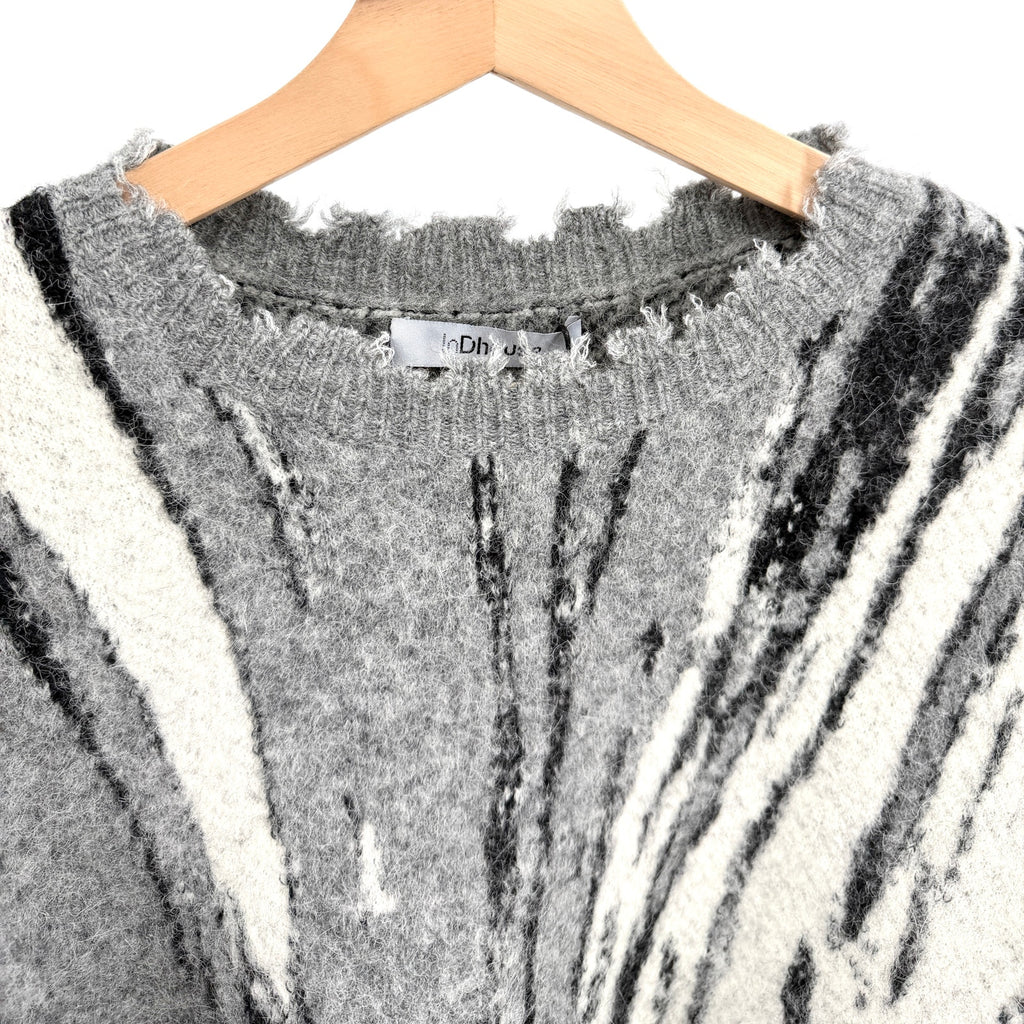 InDhouse Gray White Black Abstract Deconstructed Pullover Sweater
