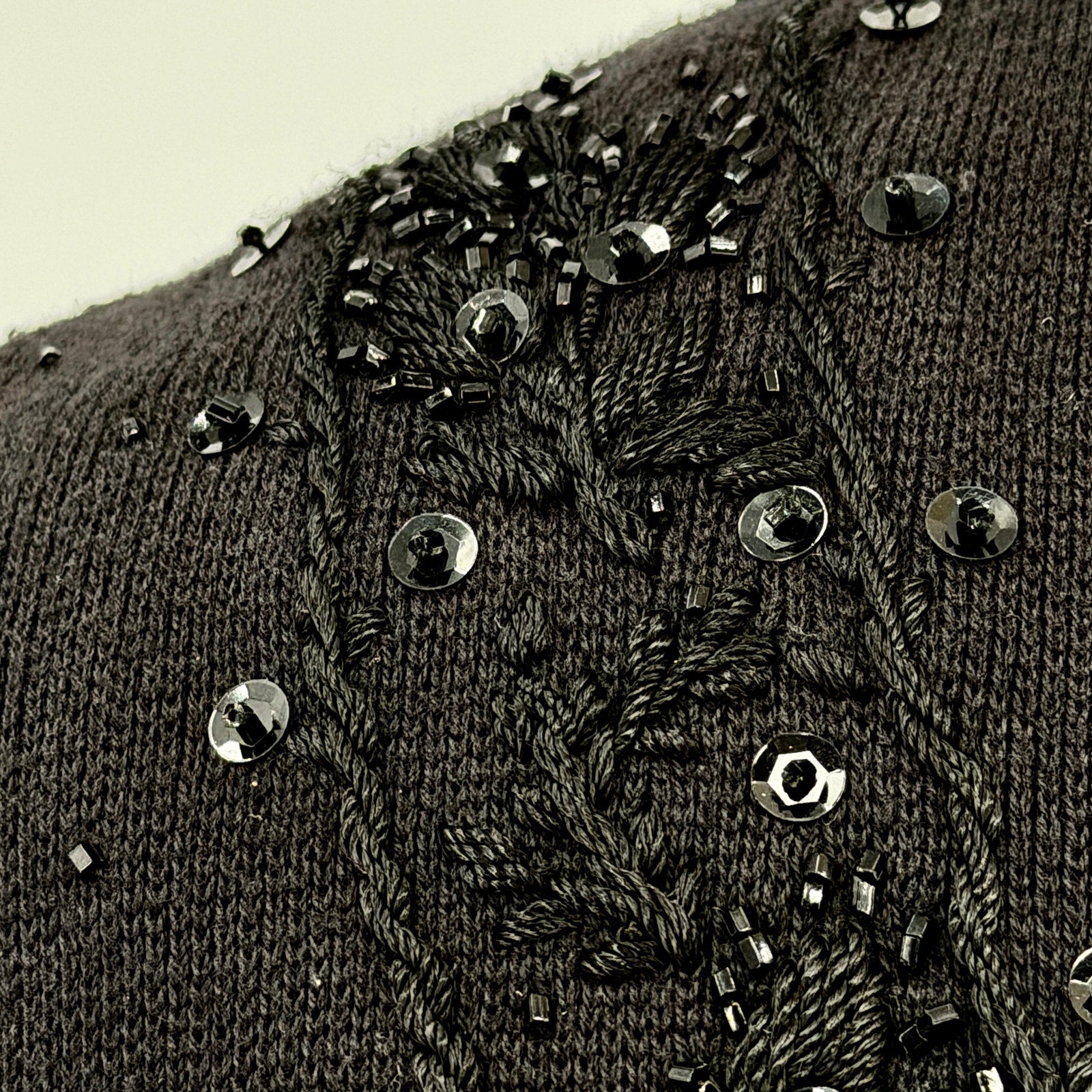 Vintage 90s Black 100% Cotton Beaded Sequin Cardigan
