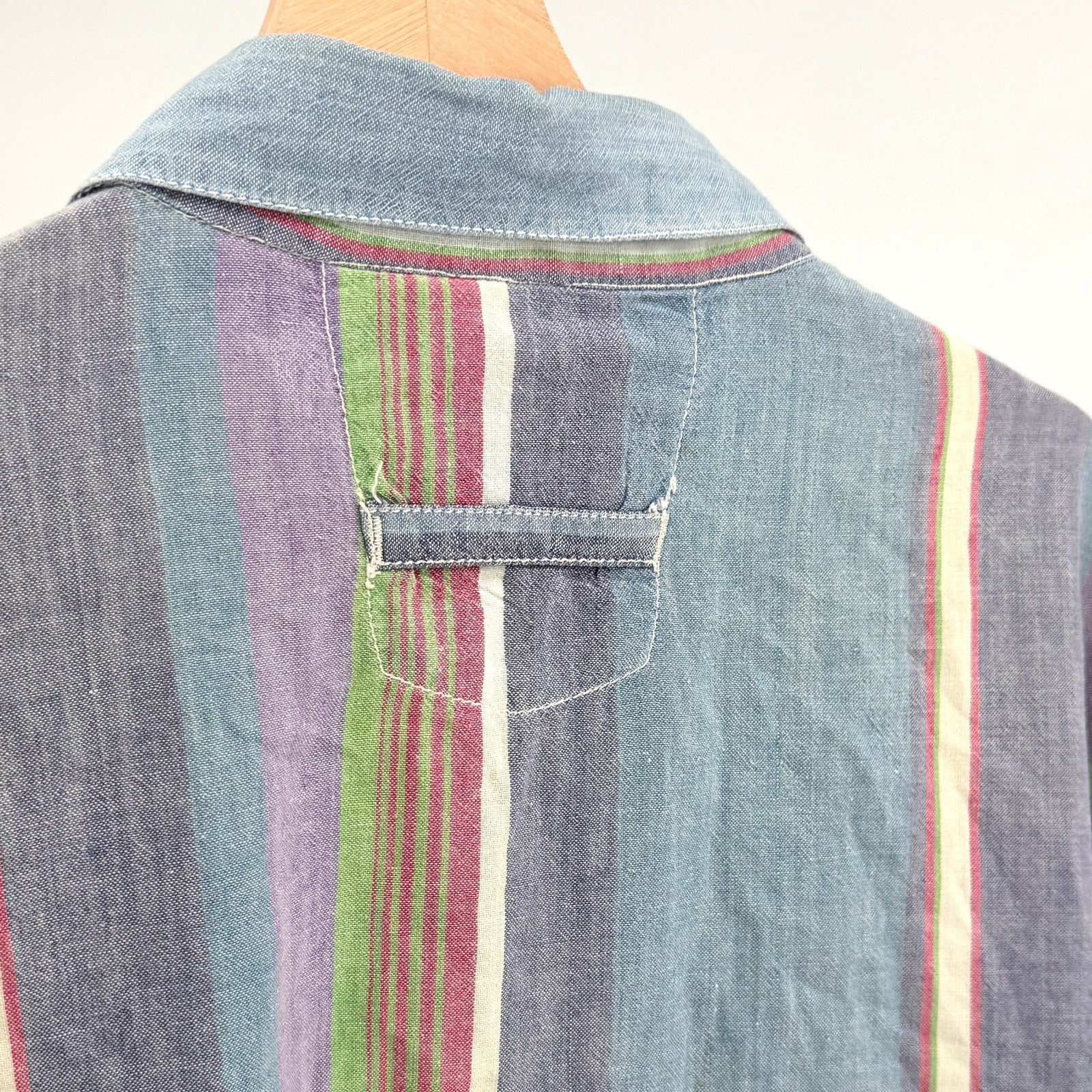 Vintage 90s Address Unknown Blue 100% Cotton Striped Button Down Shirt
