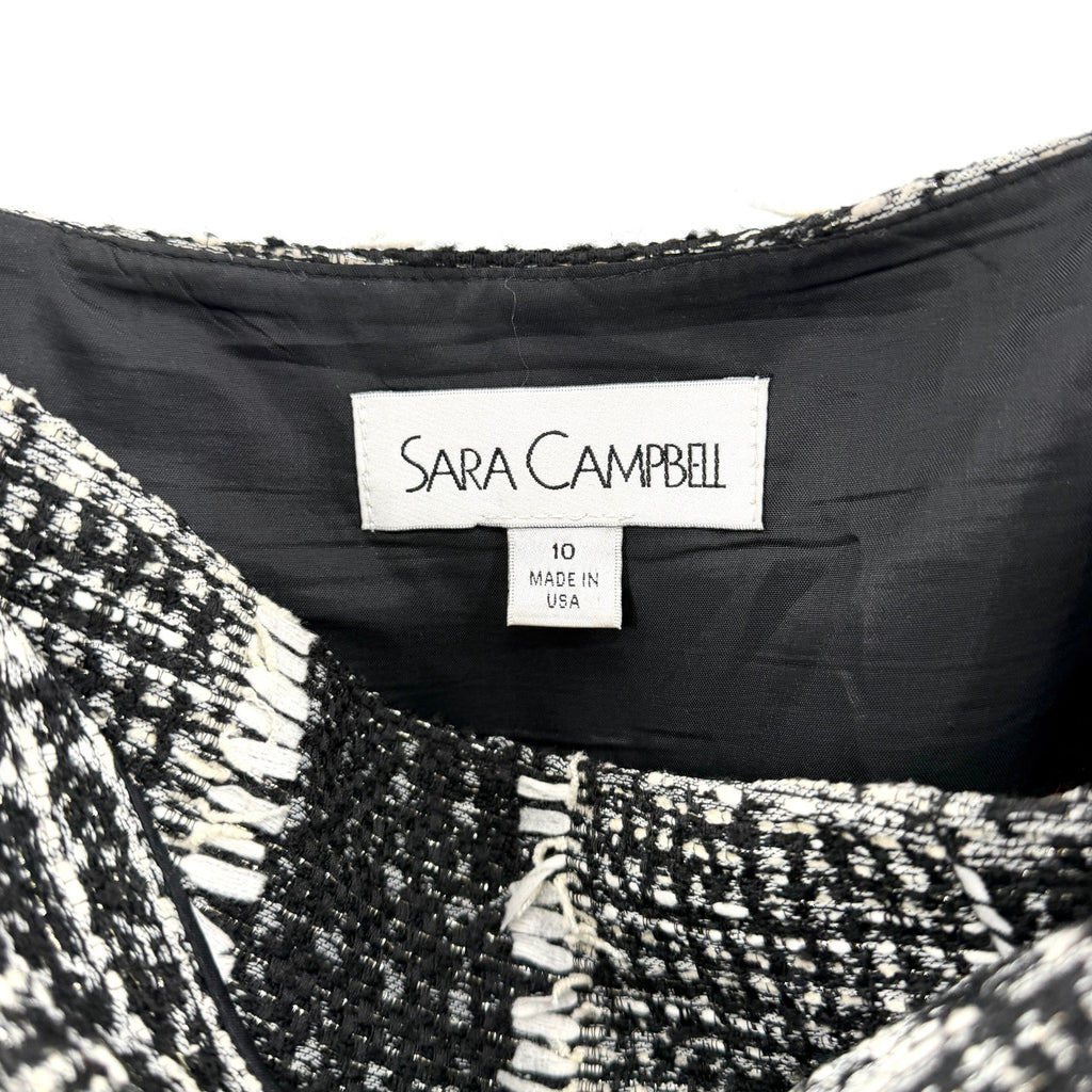 Sara Campbell Black White Plaid Tweed Wrap Gold Thread Mini Skirt