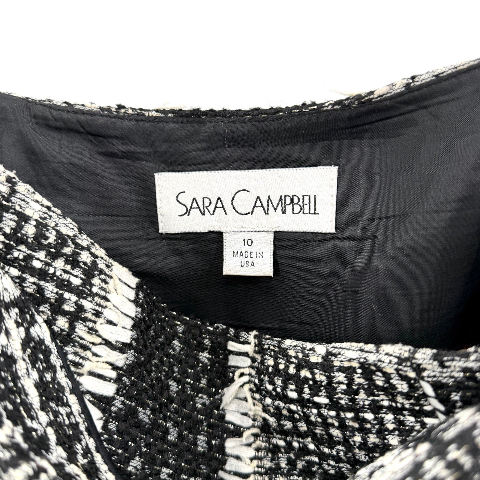 Sara Campbell Black White Plaid Tweed Wrap Gold Thread Mini Skirt