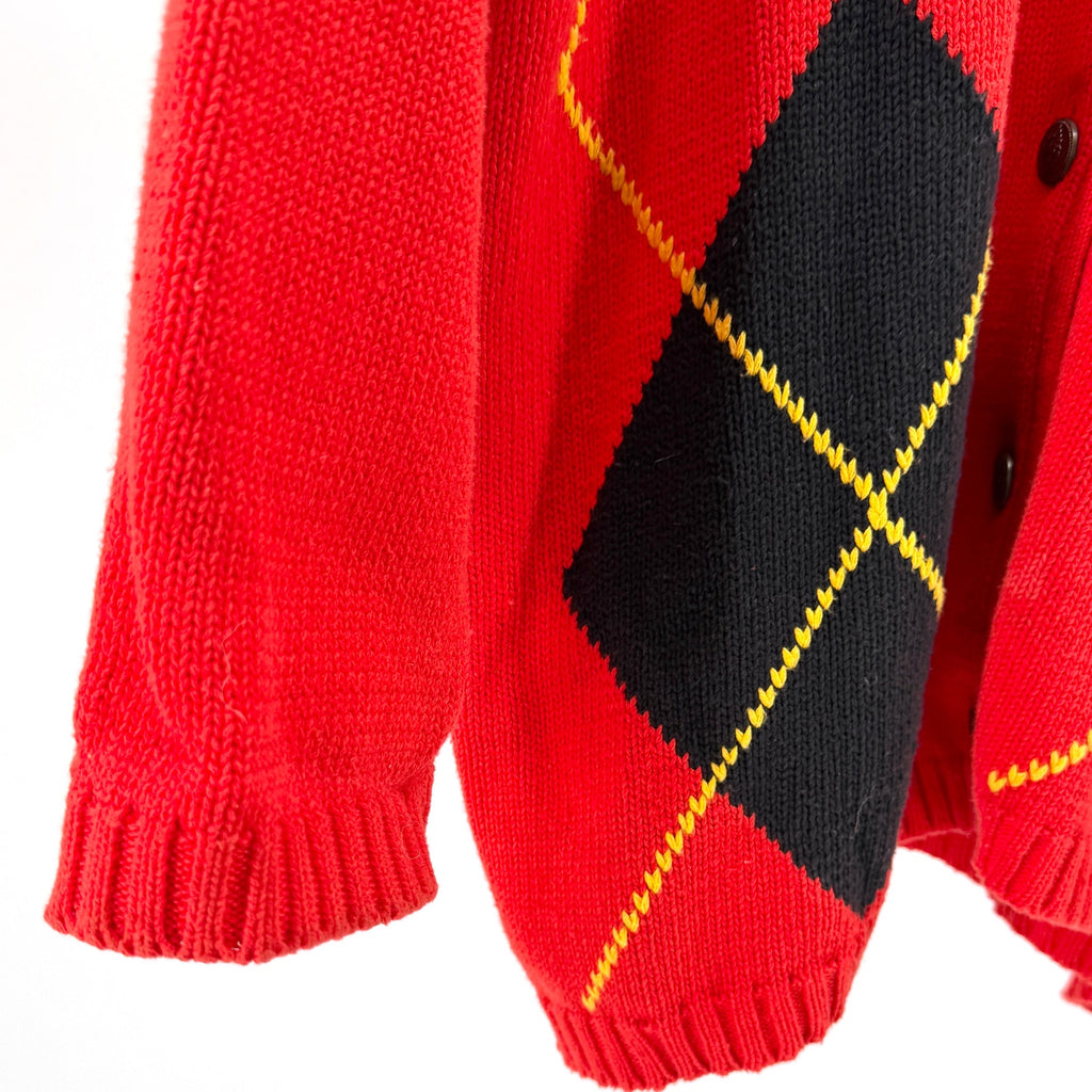 Vintage 90s Dockers Red 100% Cotton Oversized Argyle Cardigan Sweater