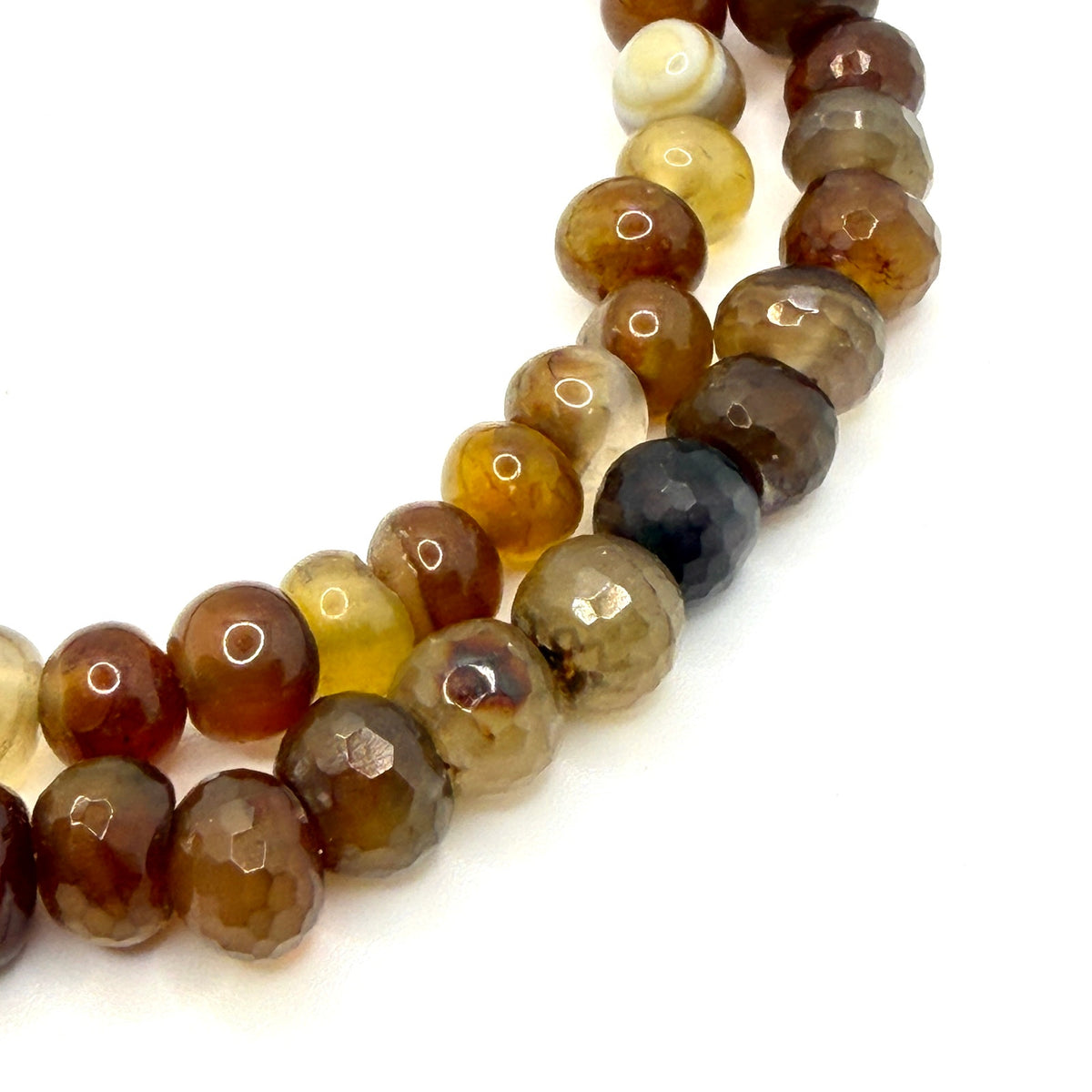 Vintage 90s Multi Earth Tone Agate Sterling Silver Stamped Two Strand Necklace