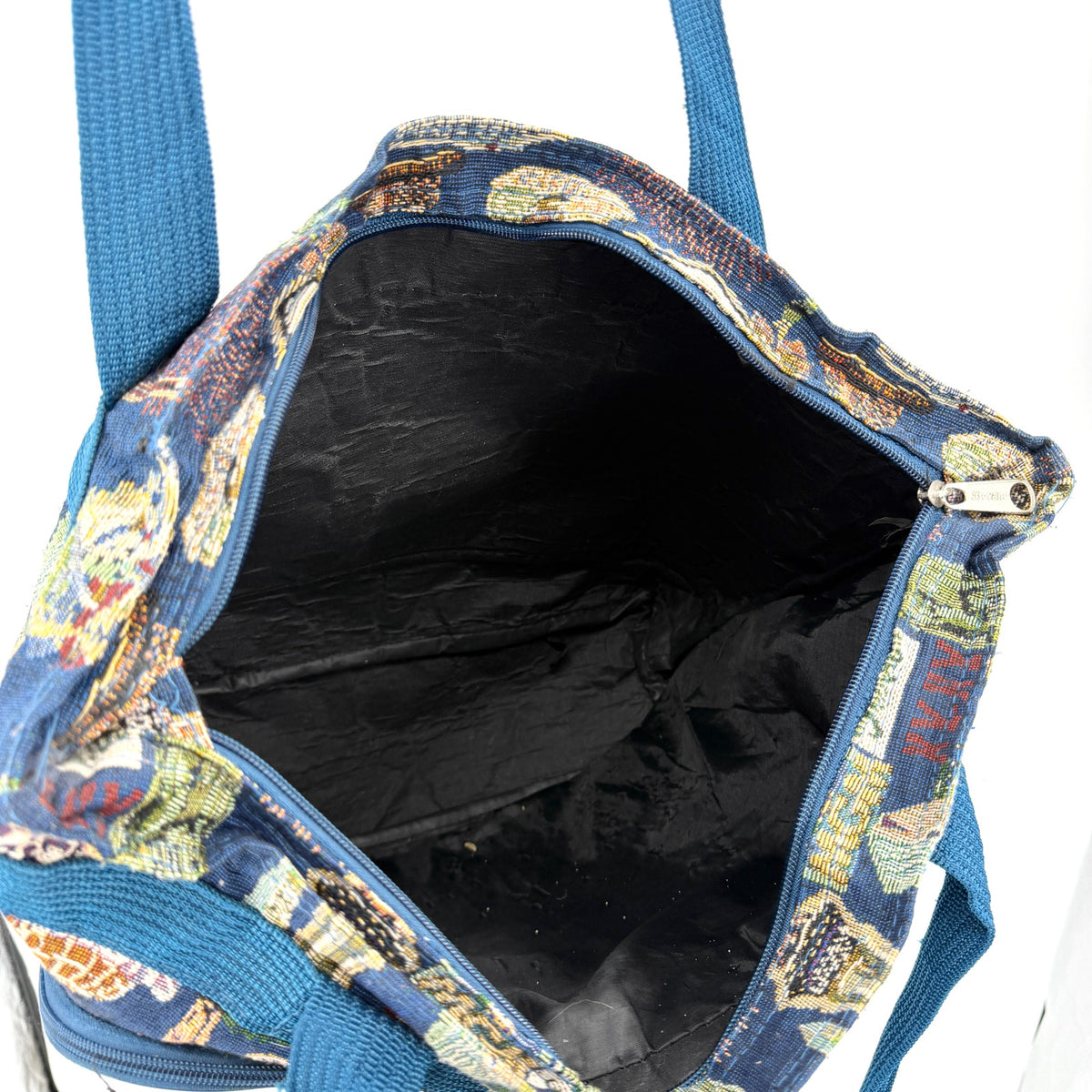 Vintage 90s Bovano USA Blue Las Vegas Tapestry Tote Bag