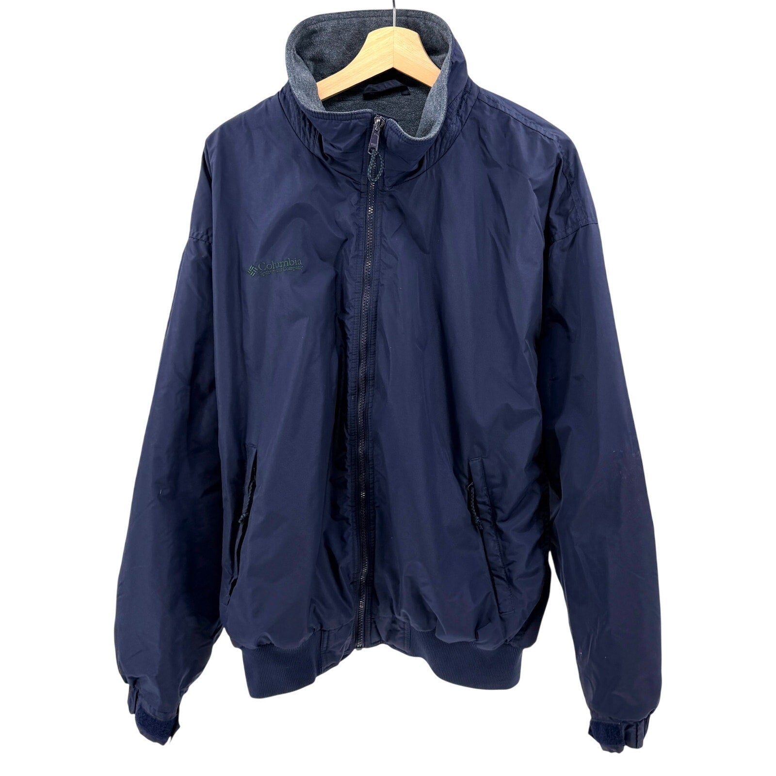 Vintage 90s Columbia Navy Blue Fleece Lined Zip Up Bomber Jacket