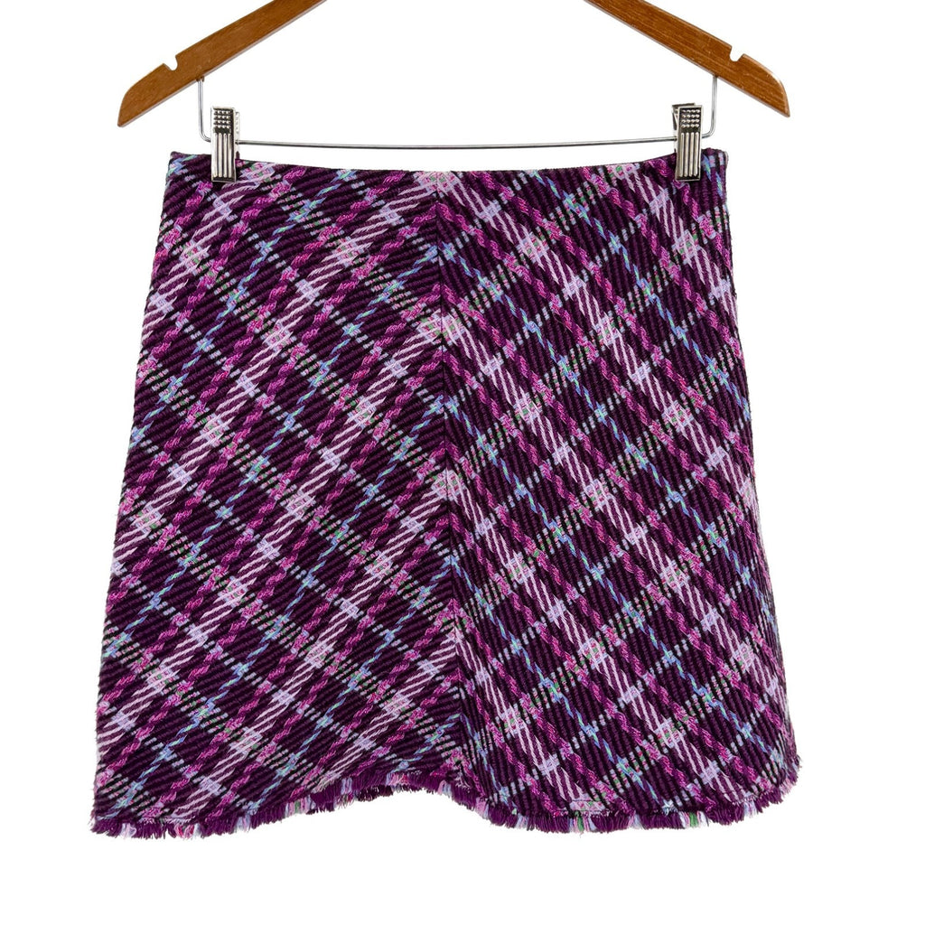 Kate Spade New York Purple Plaid Tweed Preppy A-Line Mini Skirt