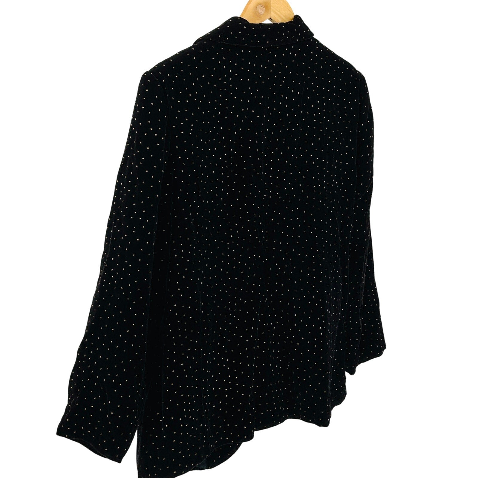 Vintage 80s Black Velvet Gold Metallic Dot Formal Tuxedo Blazer Jacket