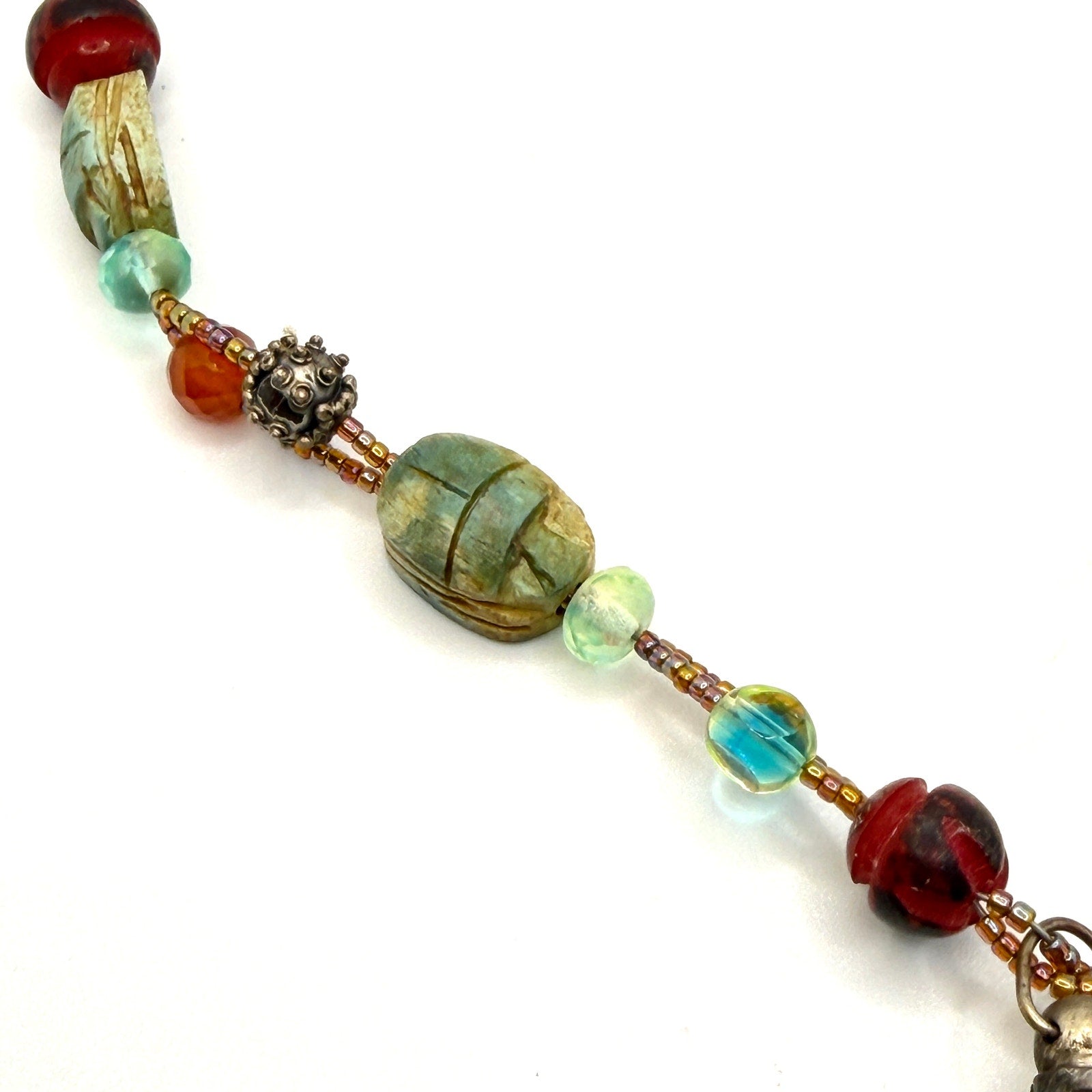Vintage 90s Bi-color Jade Butterfly Filigree Scarab Statement Necklace