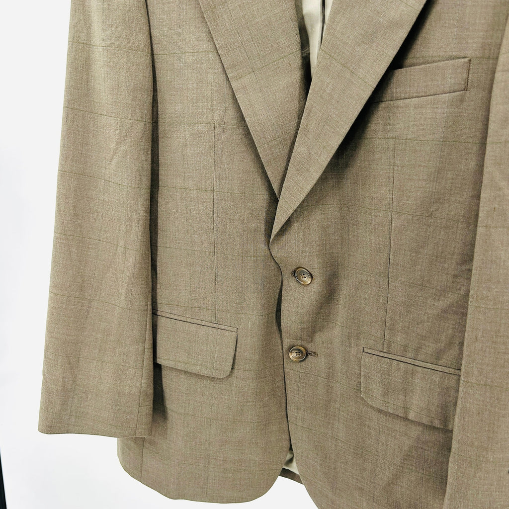 NWT Vintage 90s Halston Wool Blend Taupe Windowpane Two Button Blazer Jacket