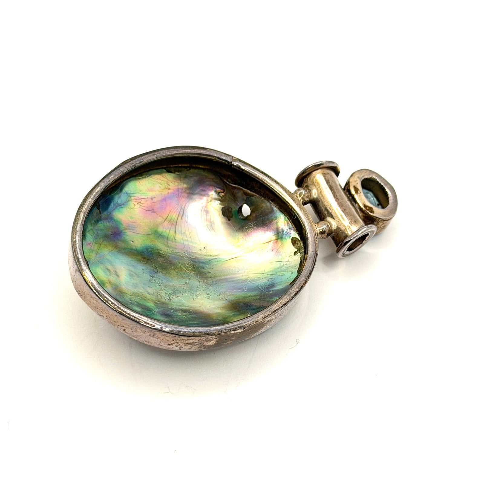 Vintage 90s Blue Topaz Sterling Silver Abalone Shell Statement Pendant