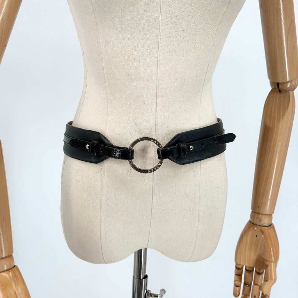 Lauren Ralph Lauren Wide Black Italian Leather O-Ring Adjustable Belt