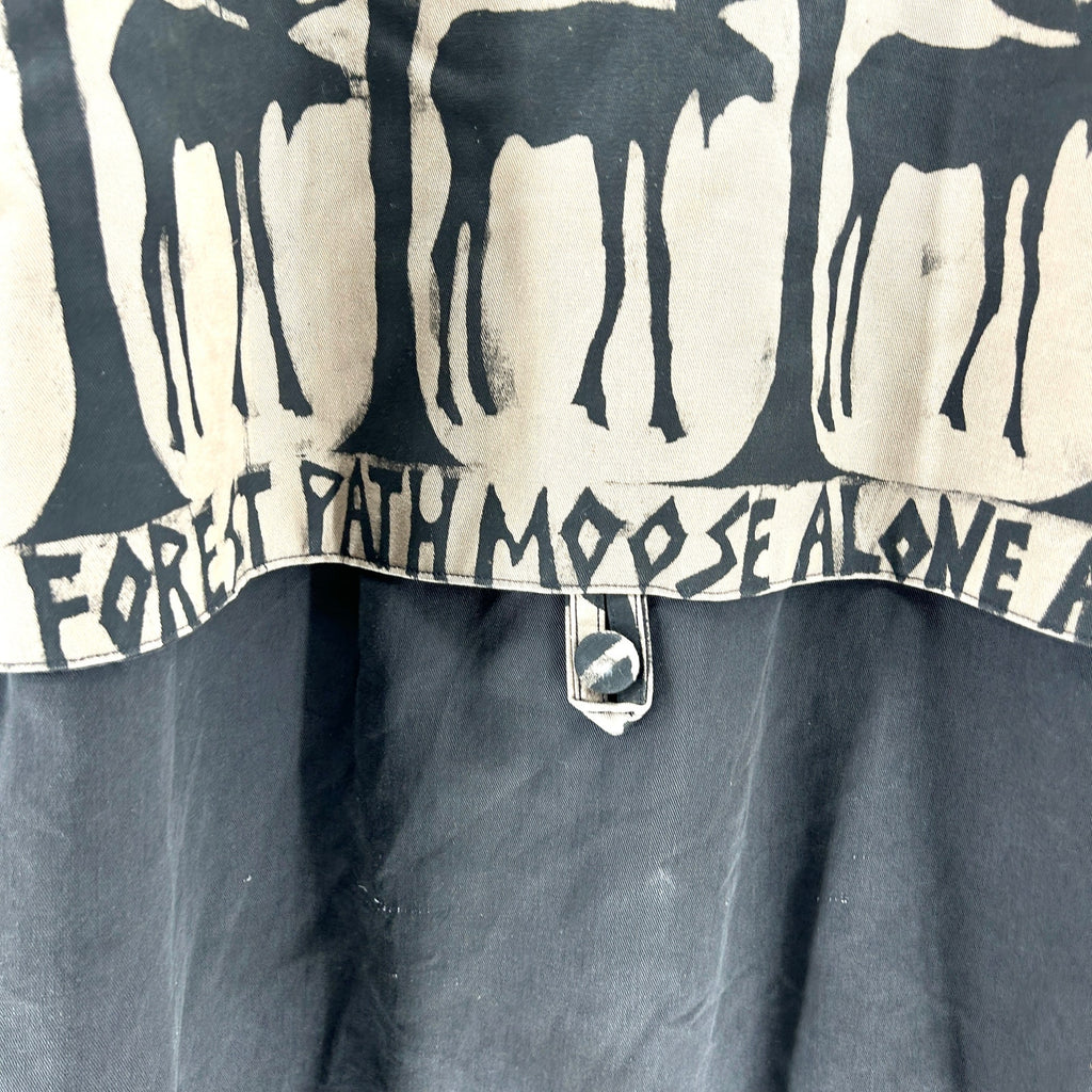 Vintage 90s Babes in the Woods Black Moose Print Duffle Coat