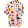 Cotton & Co. Pastel Pink Hawaii Map Souvenir Motif Short Sleeve Button Up Shirt
