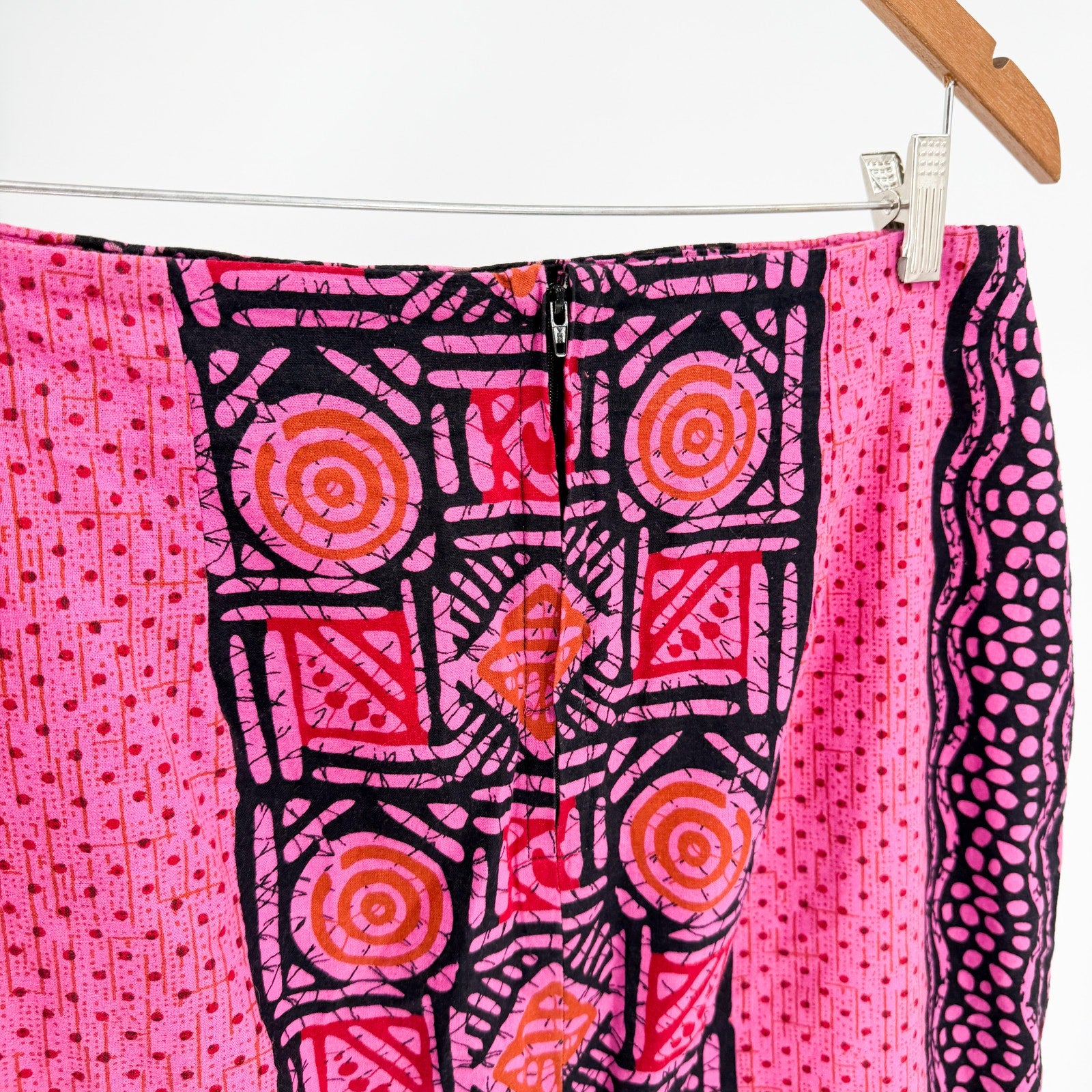 Vintage 90s Handmade Pink 100% Cotton African Wax Print Pencil Maxi Skirt