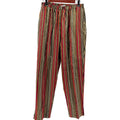 Black Multi-Color Striped Raw Silk Blend Elastic Waist Tapered Pants