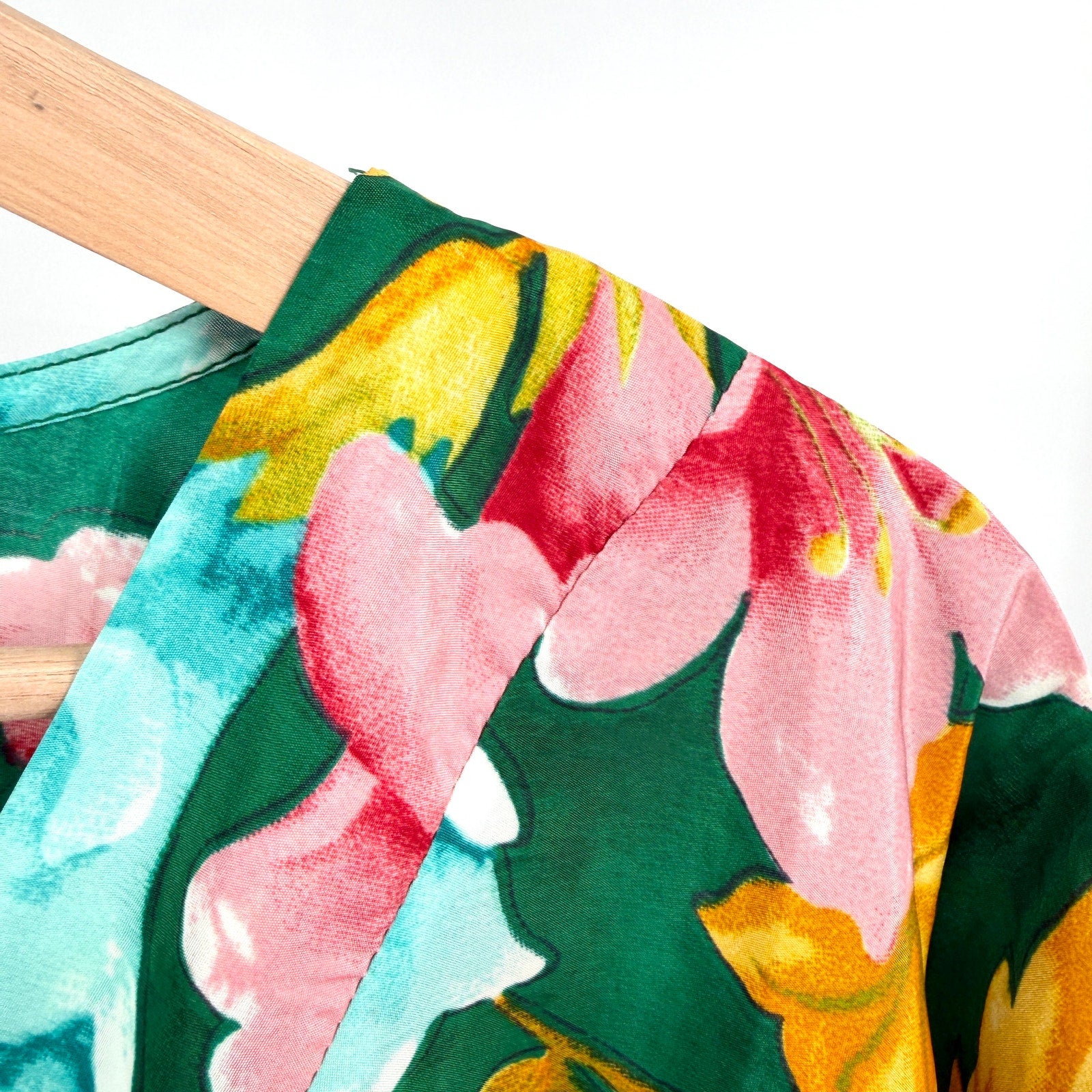 Vintage 90s Winlar Green Yellow Pink Floral Loungewear Kaftan Maxi Dress