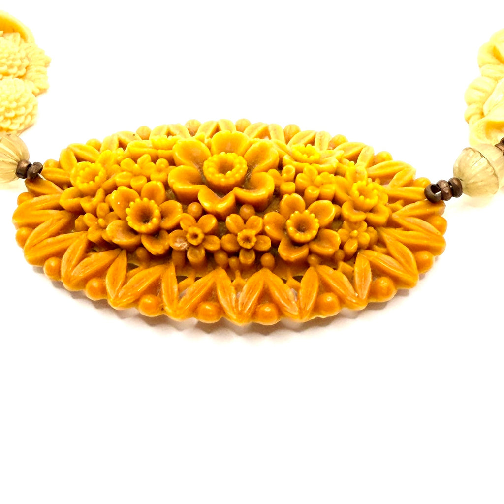 Vintage Upcycled Cream Victorian Revival Floral Brooch Statement Necklace