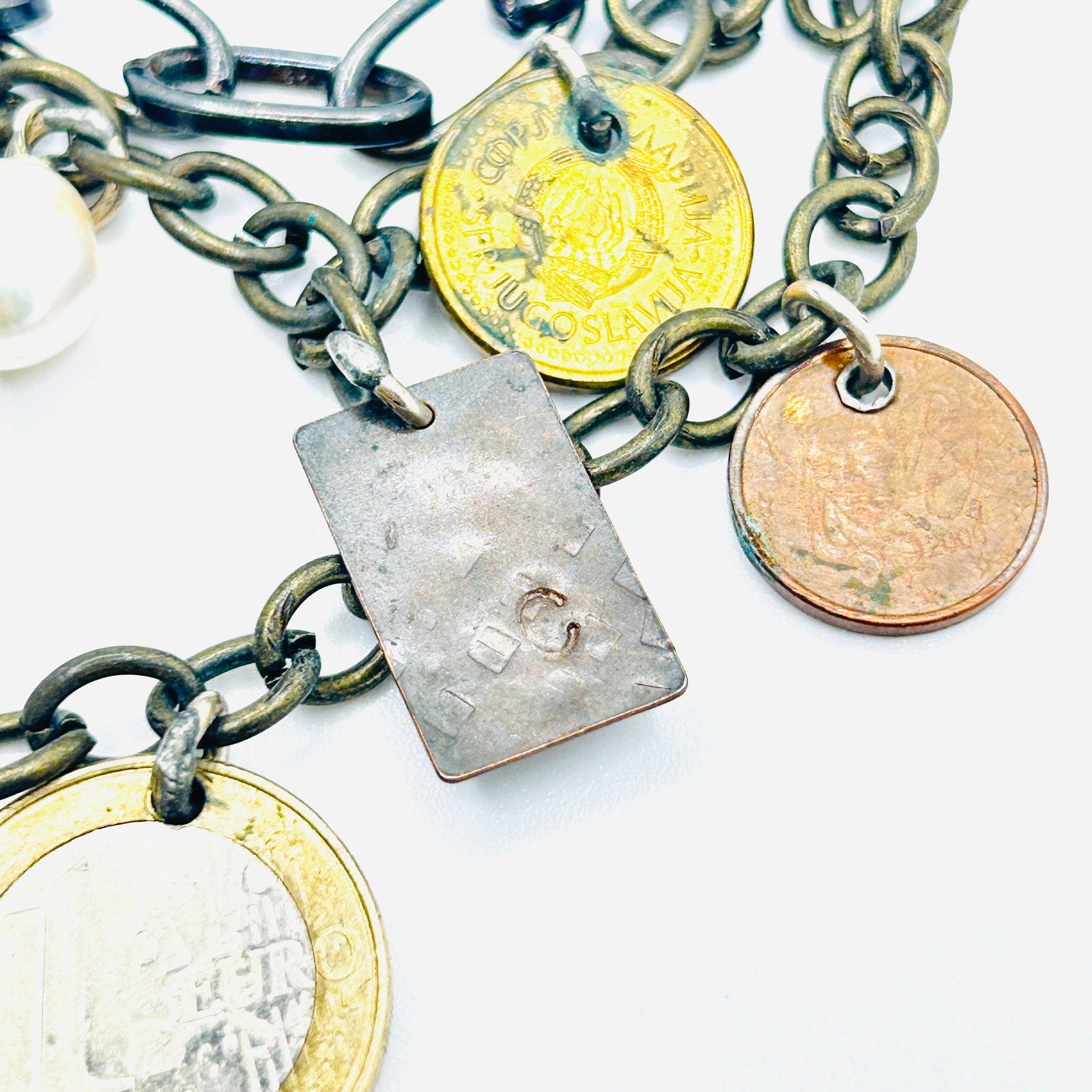 Vintage Y2K Multi-Tone Euro Coin Charm Layered Chain Necklace