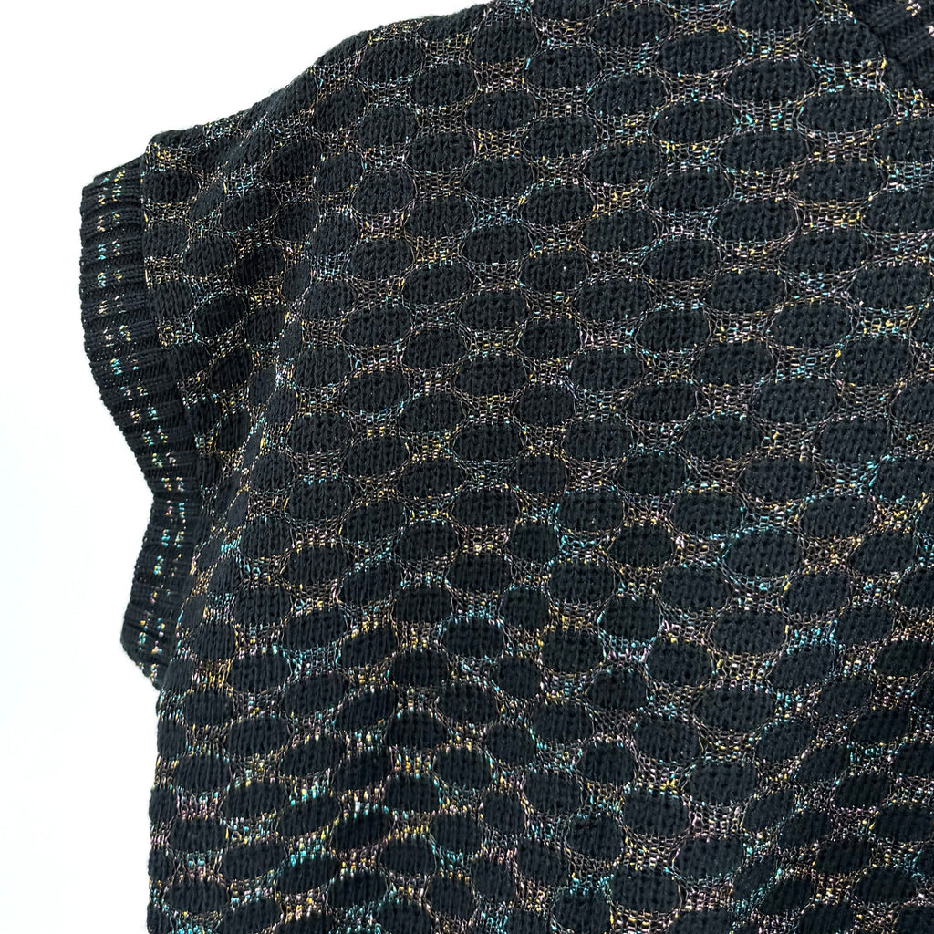 Vintage 80s Bellocco Black Metallic Rainbow Thread Sparkle Sweater Vest Top
