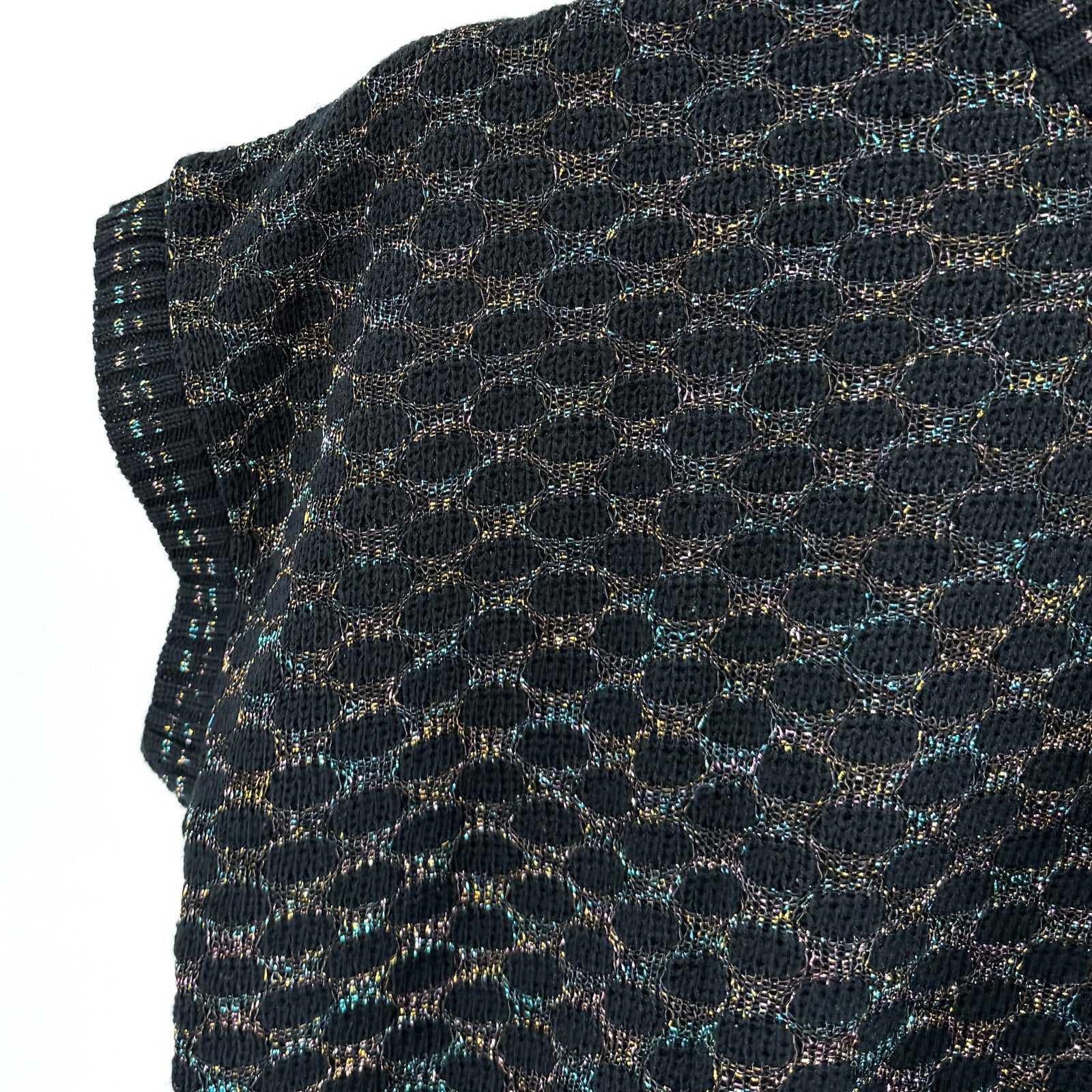 Vintage 80s Bellocco Black Metallic Rainbow Thread Sparkle Sweater Vest Top