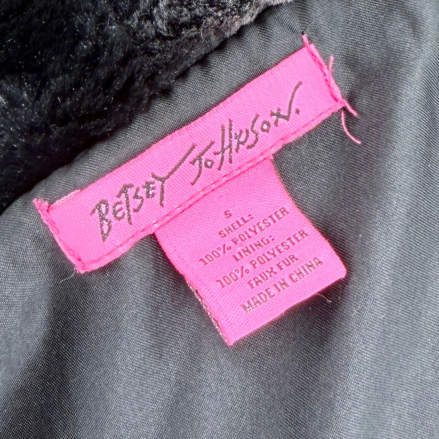 Betsey Johnson Black Gray Soft Shaggy Glam Coat Faux Fur Jacket